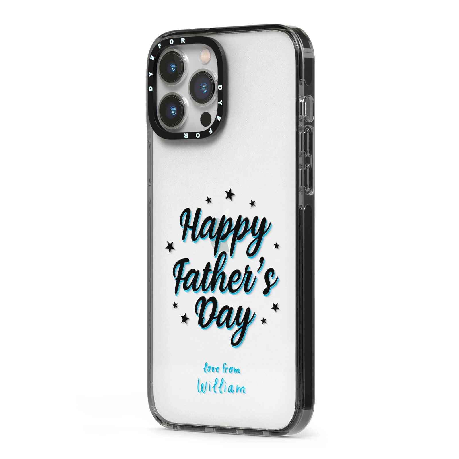 Fathers Day iPhone 13 Pro Max Black Impact Case Side Angle on Silver phone