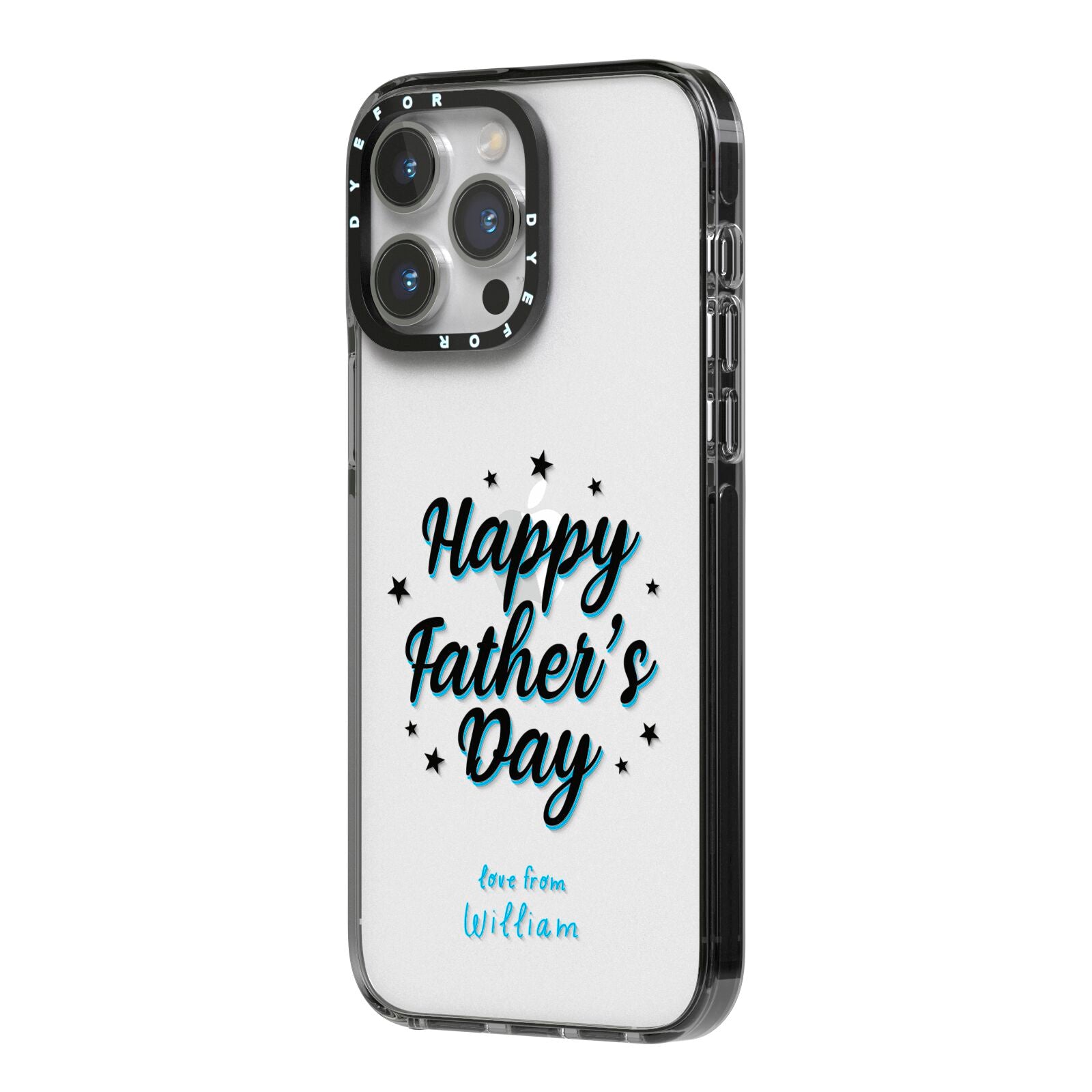 Fathers Day iPhone 14 Pro Max Black Impact Case Side Angle on Silver phone