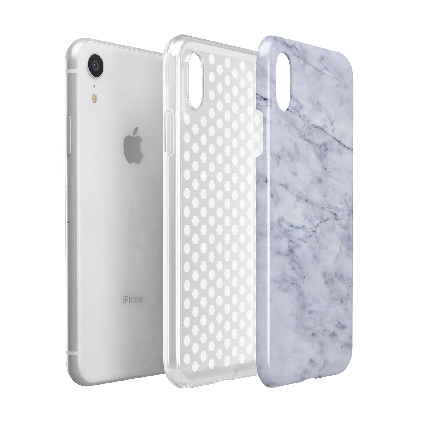 Faux Carrara Marble Print Apple iPhone XR White 3D Tough Case Expanded view