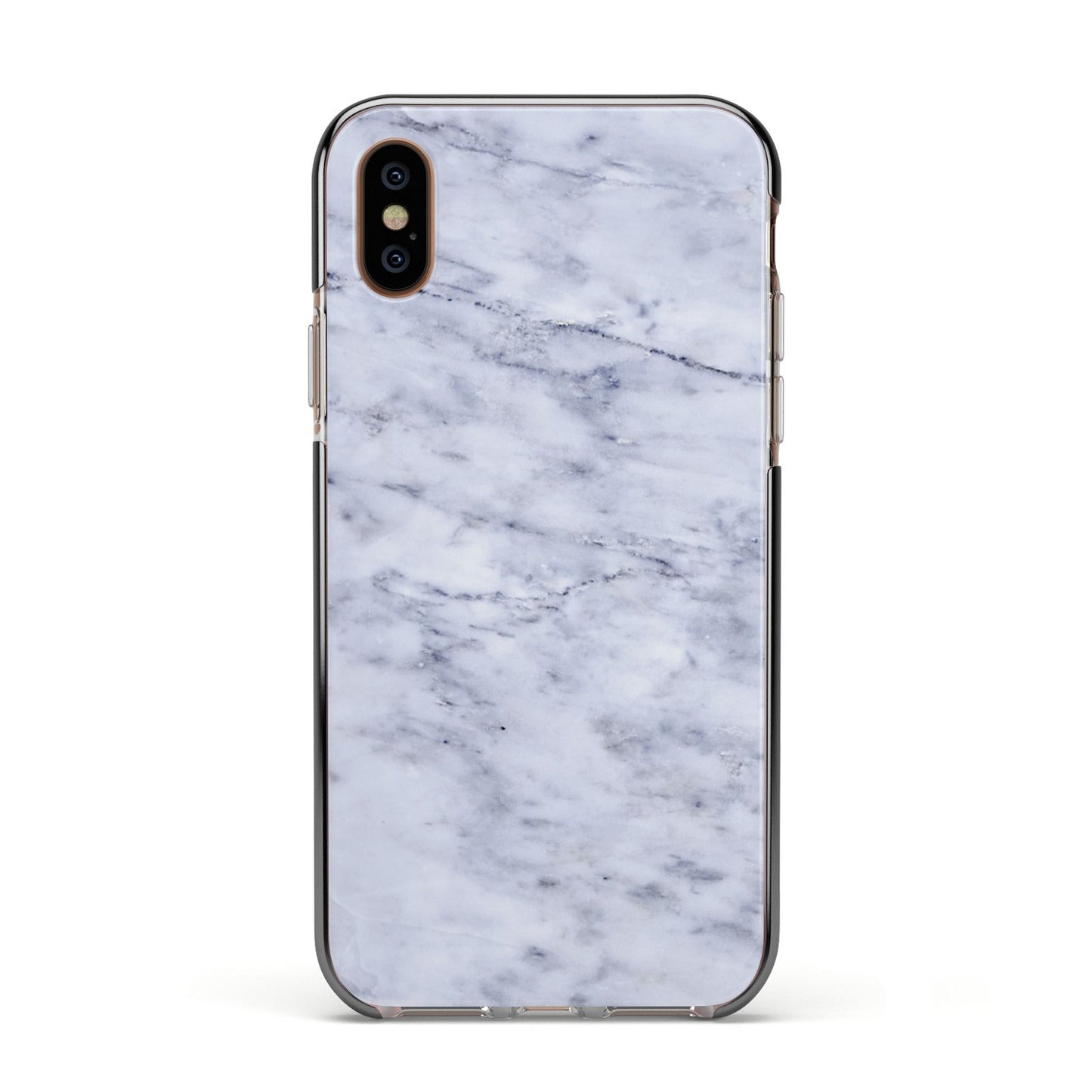 Faux Carrara Marble Print Apple iPhone Xs Impact Case Black Edge on Gold Phone