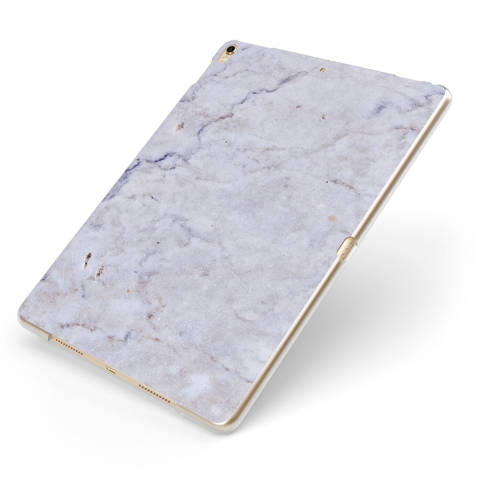 Faux Carrara Marble Print Grey Apple iPad Case on Gold iPad Side View