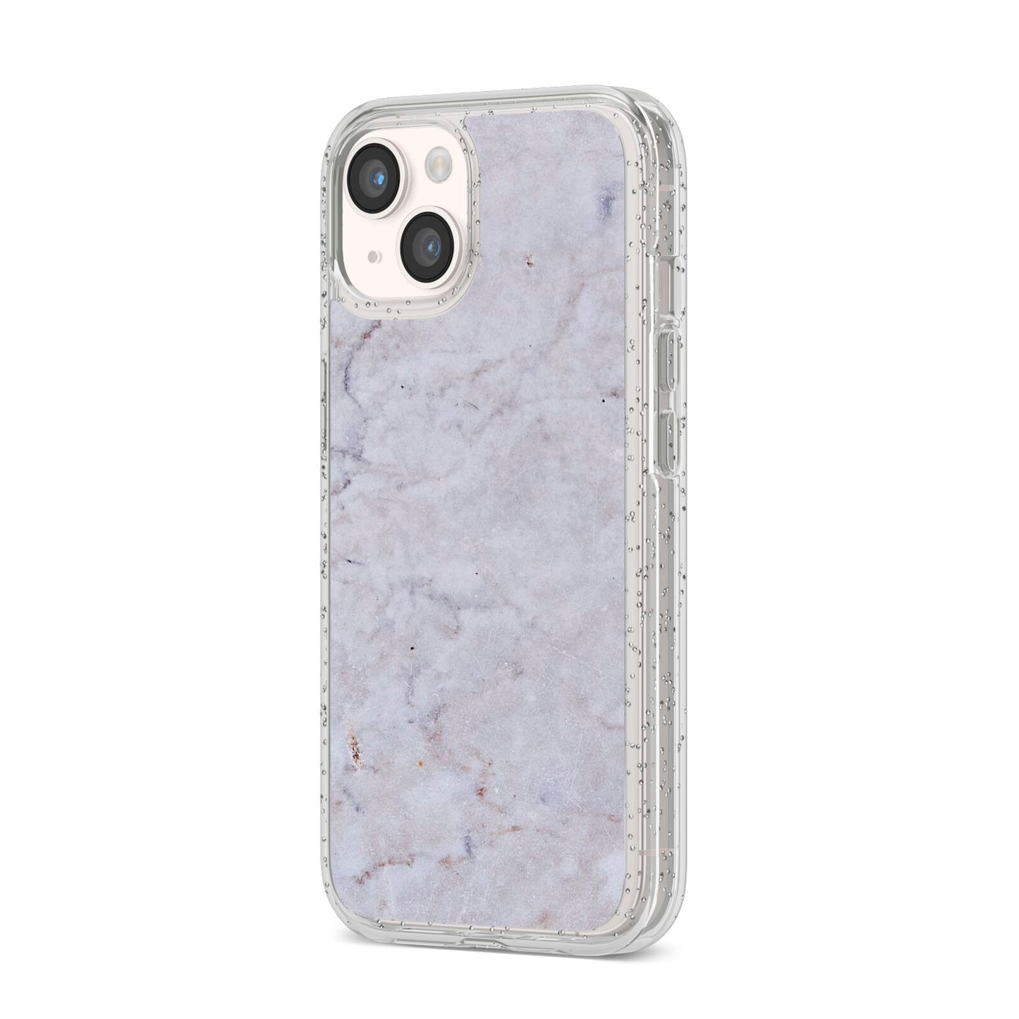 Faux Carrara Marble Print Grey iPhone 14 Glitter Tough Case Starlight Angled Image