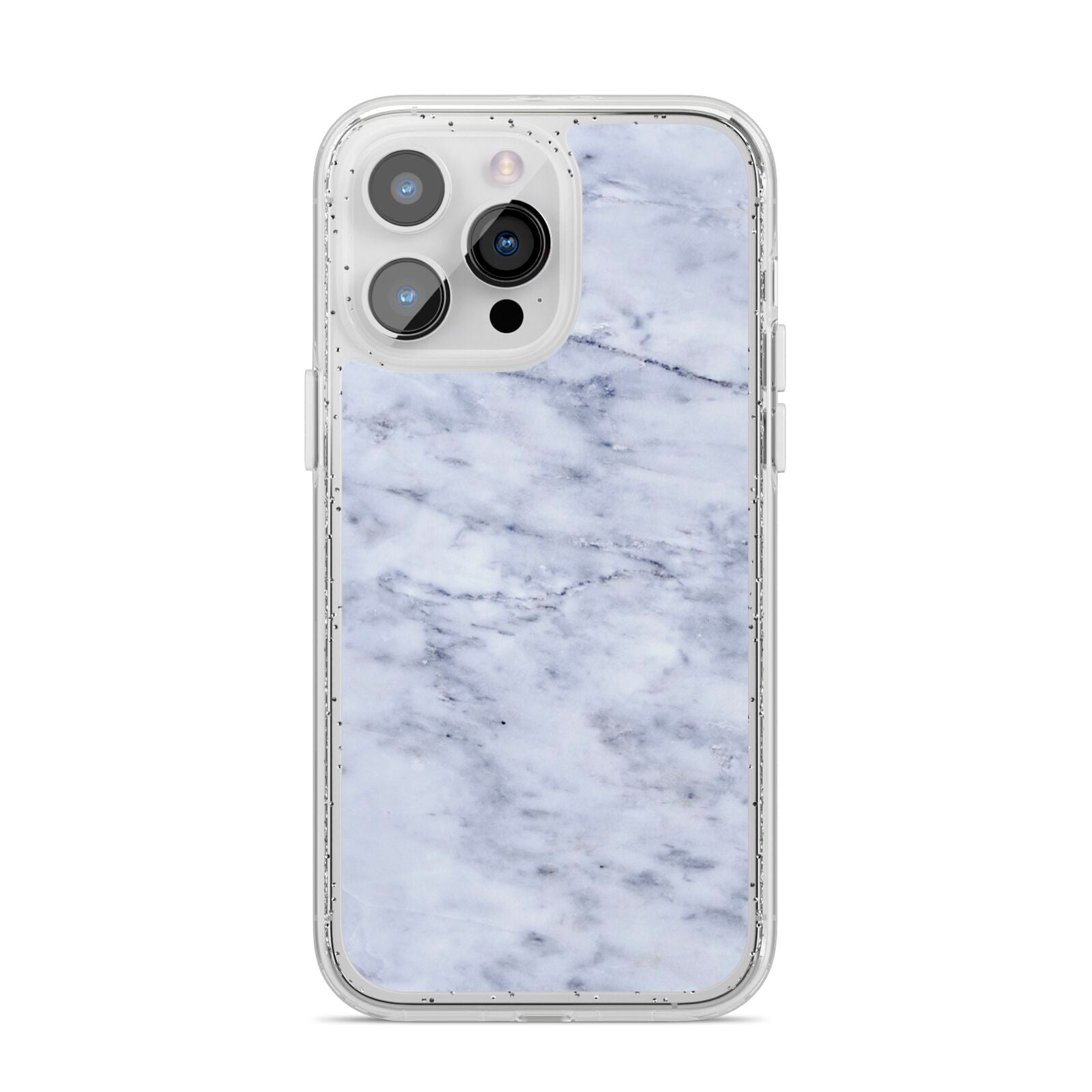 Faux Carrara Marble Print iPhone 14 Pro Max Glitter Tough Case Silver