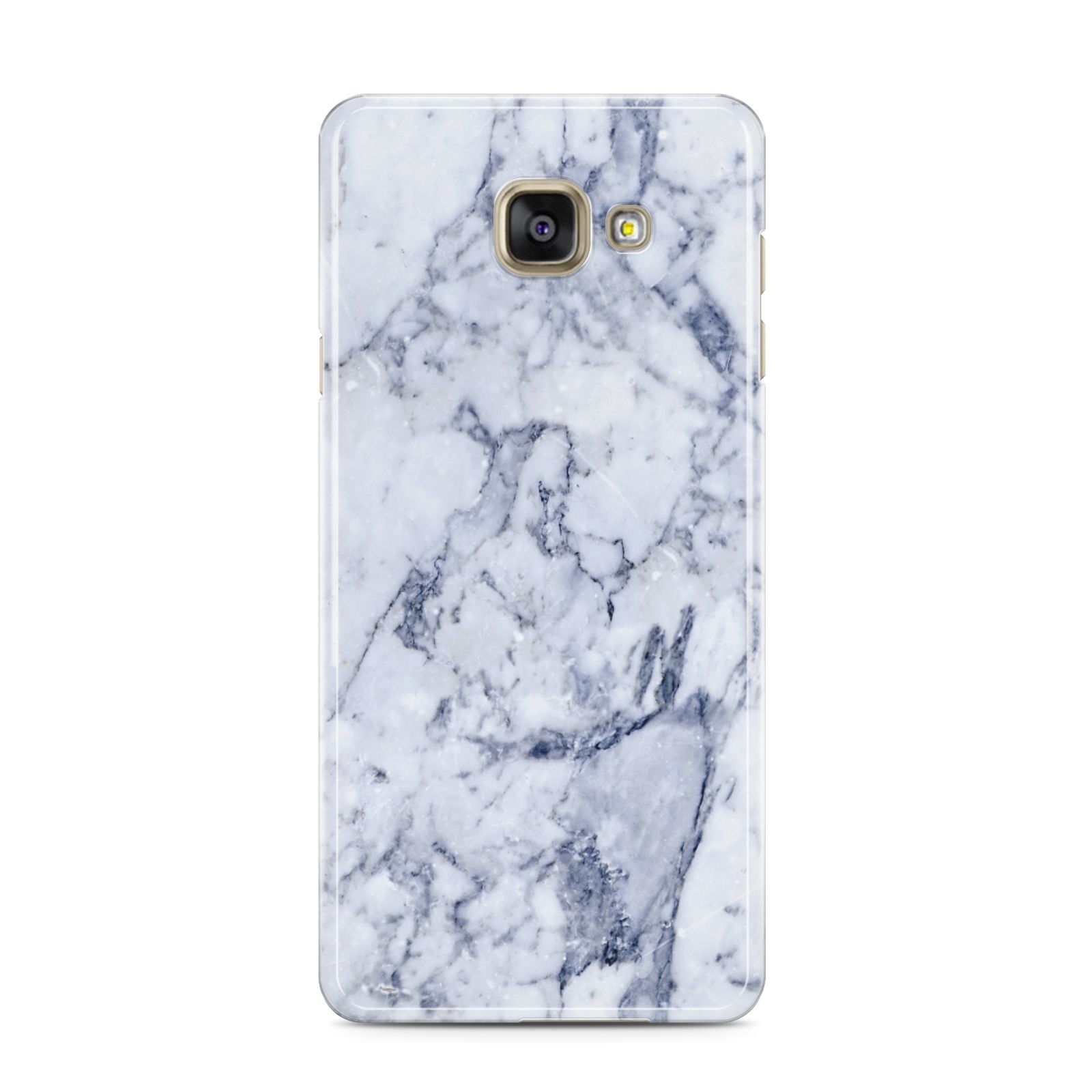 Faux Marble Blue Grey White Samsung Galaxy A3 2016 Case on gold phone