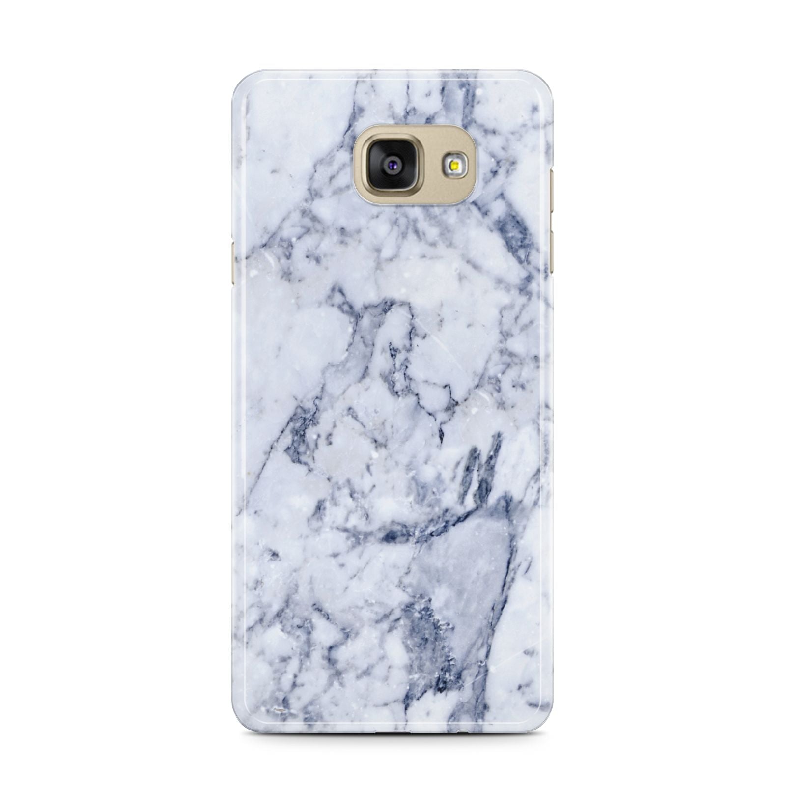 Faux Marble Blue Grey White Samsung Galaxy A7 2016 Case on gold phone