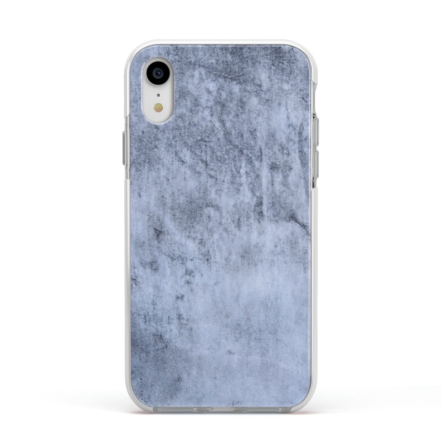 Faux Marble Dark Grey Apple iPhone XR Impact Case White Edge on Silver Phone