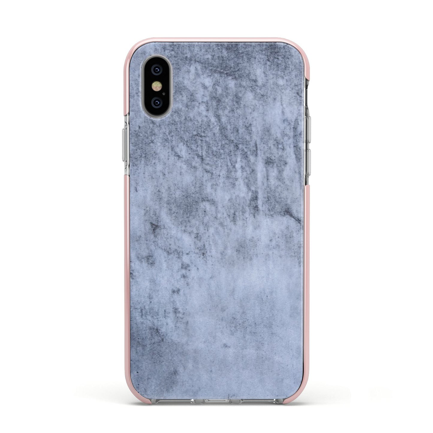 Faux Marble Dark Grey Apple iPhone Xs Impact Case Pink Edge on Silver Phone