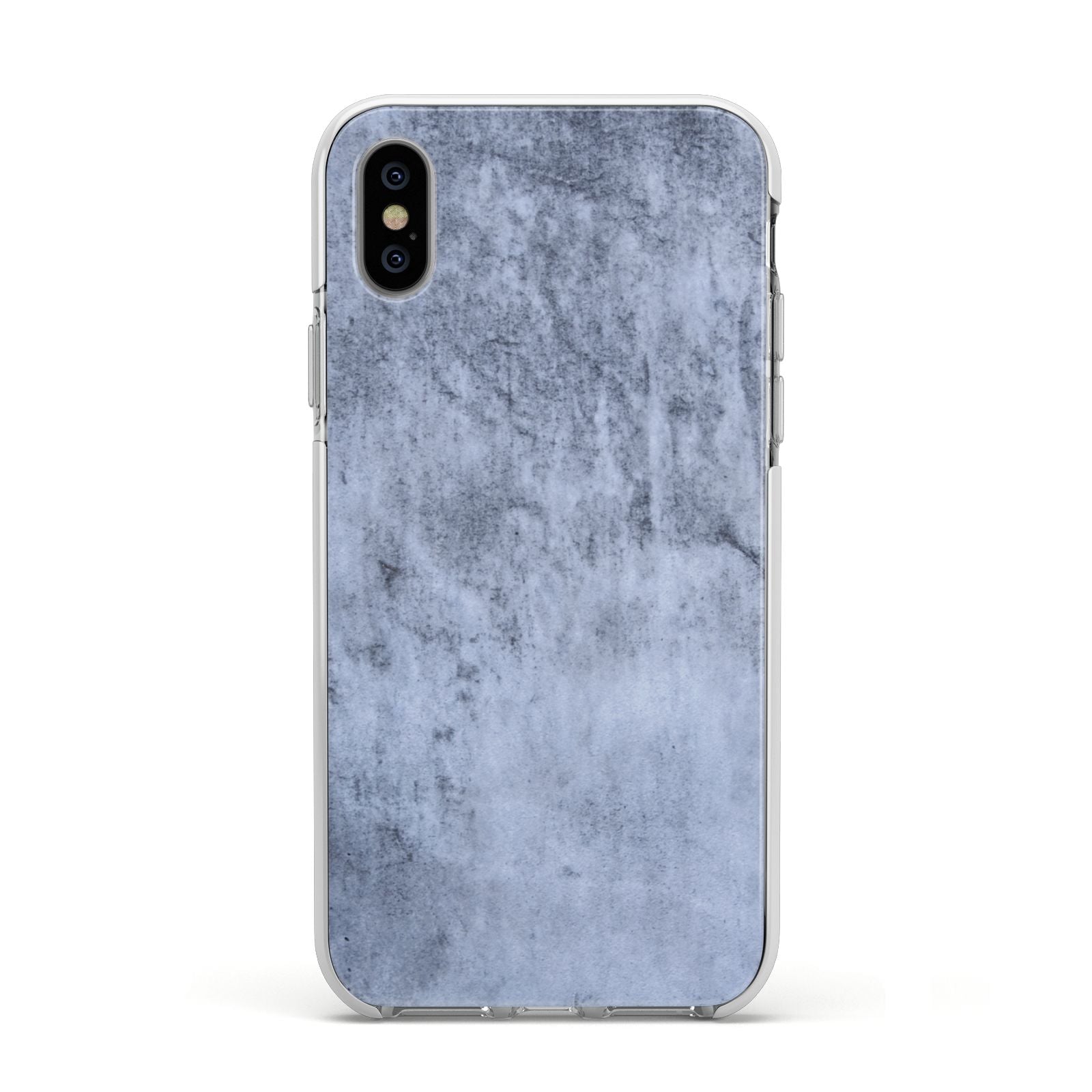 Faux Marble Dark Grey Apple iPhone Xs Impact Case White Edge on Silver Phone