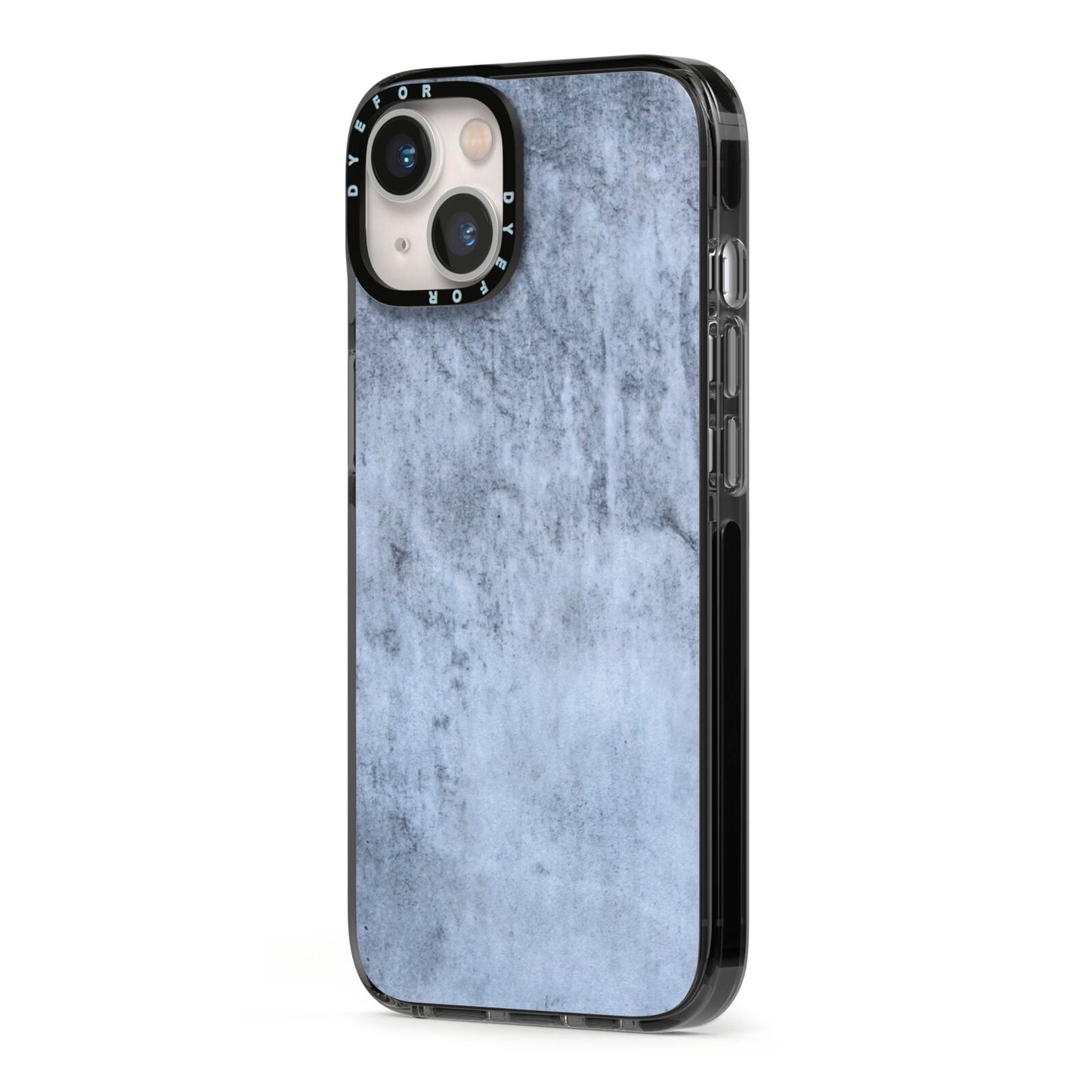 Faux Marble Dark Grey iPhone 13 Black Impact Case Side Angle on Silver phone