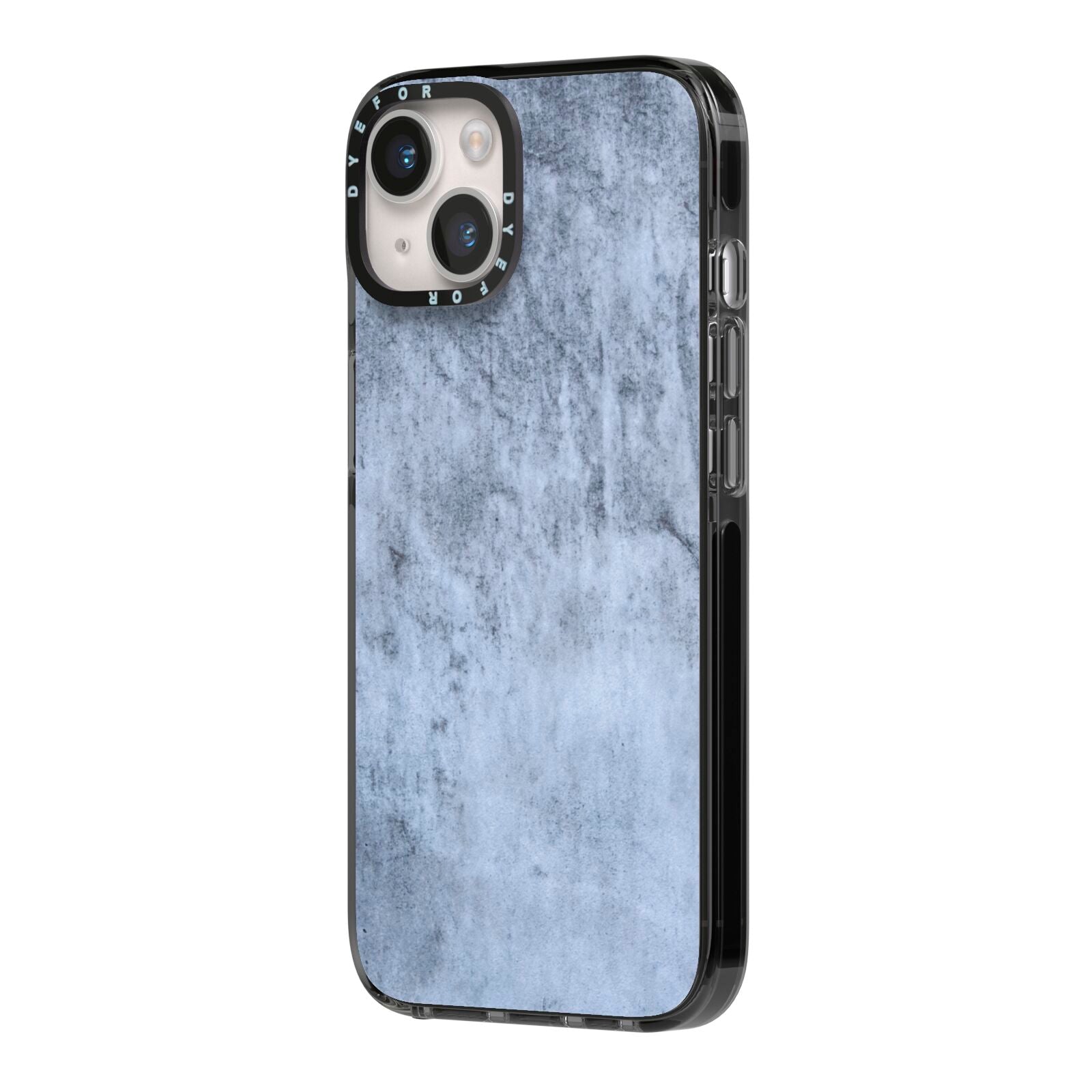 Faux Marble Dark Grey iPhone 14 Black Impact Case Side Angle on Silver phone