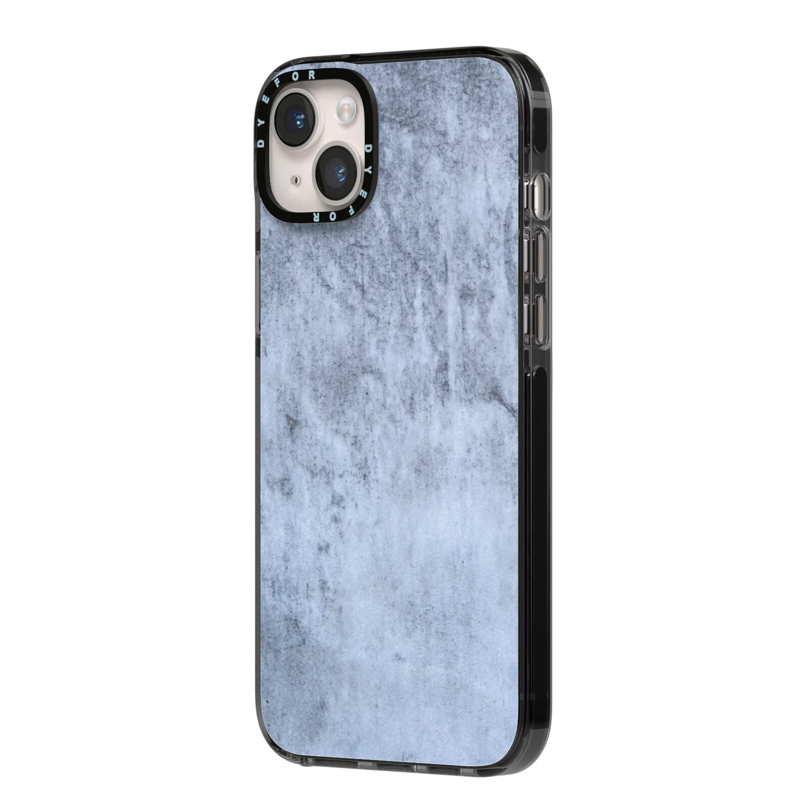 Faux Marble Dark Grey iPhone 14 Plus Black Impact Case Side Angle on Silver phone