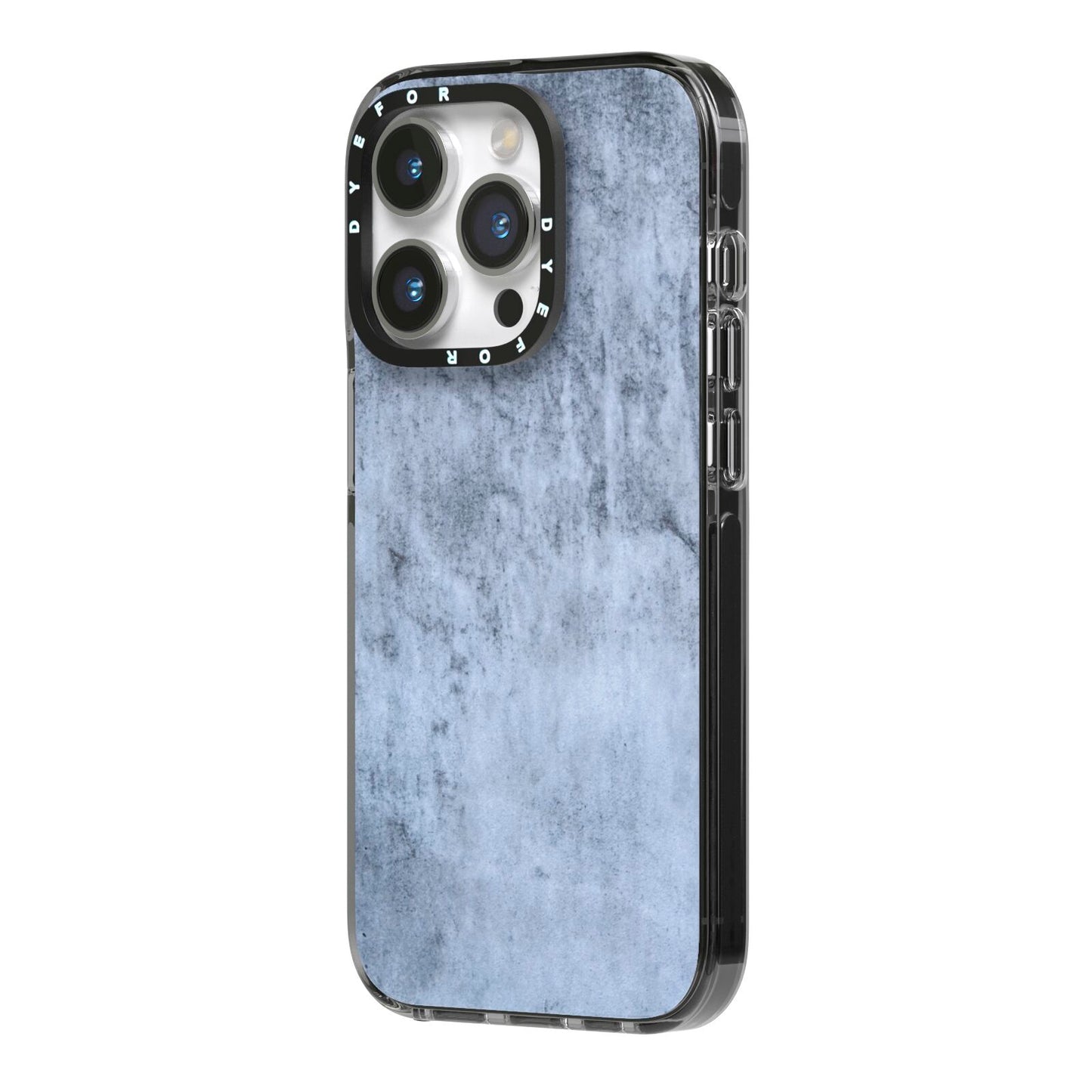 Faux Marble Dark Grey iPhone 14 Pro Black Impact Case Side Angle on Silver phone