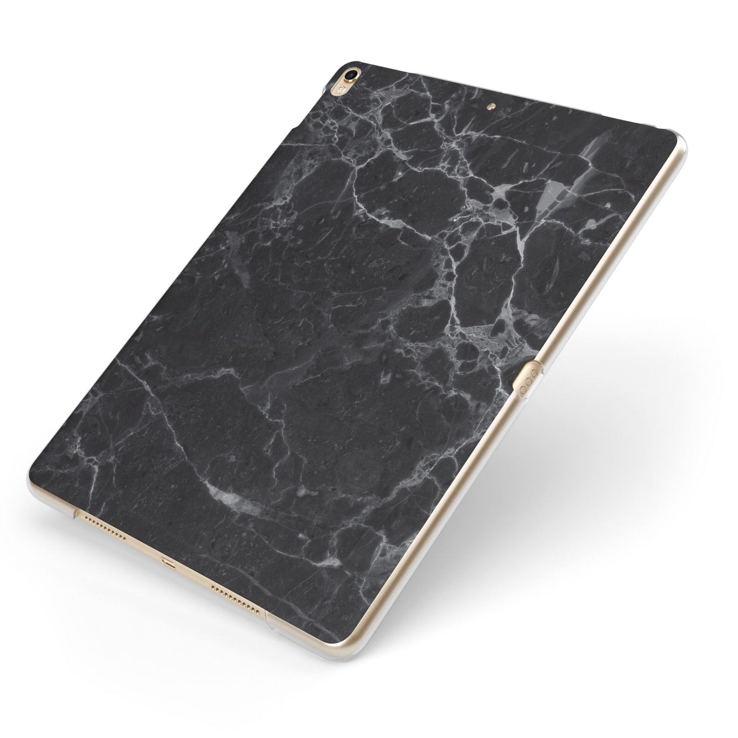 Faux Marble Effect Black Apple iPad Case on Gold iPad Side View