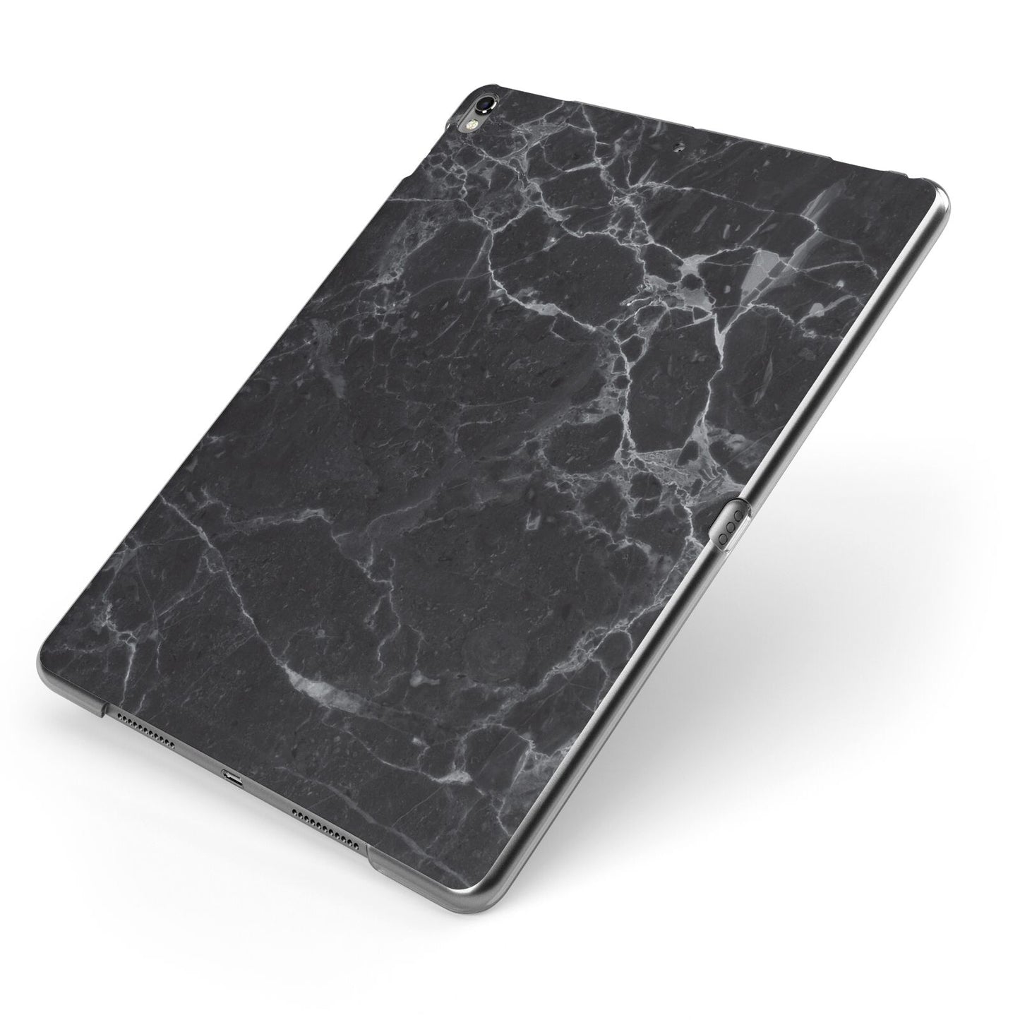 Faux Marble Effect Black Apple iPad Case on Grey iPad Side View