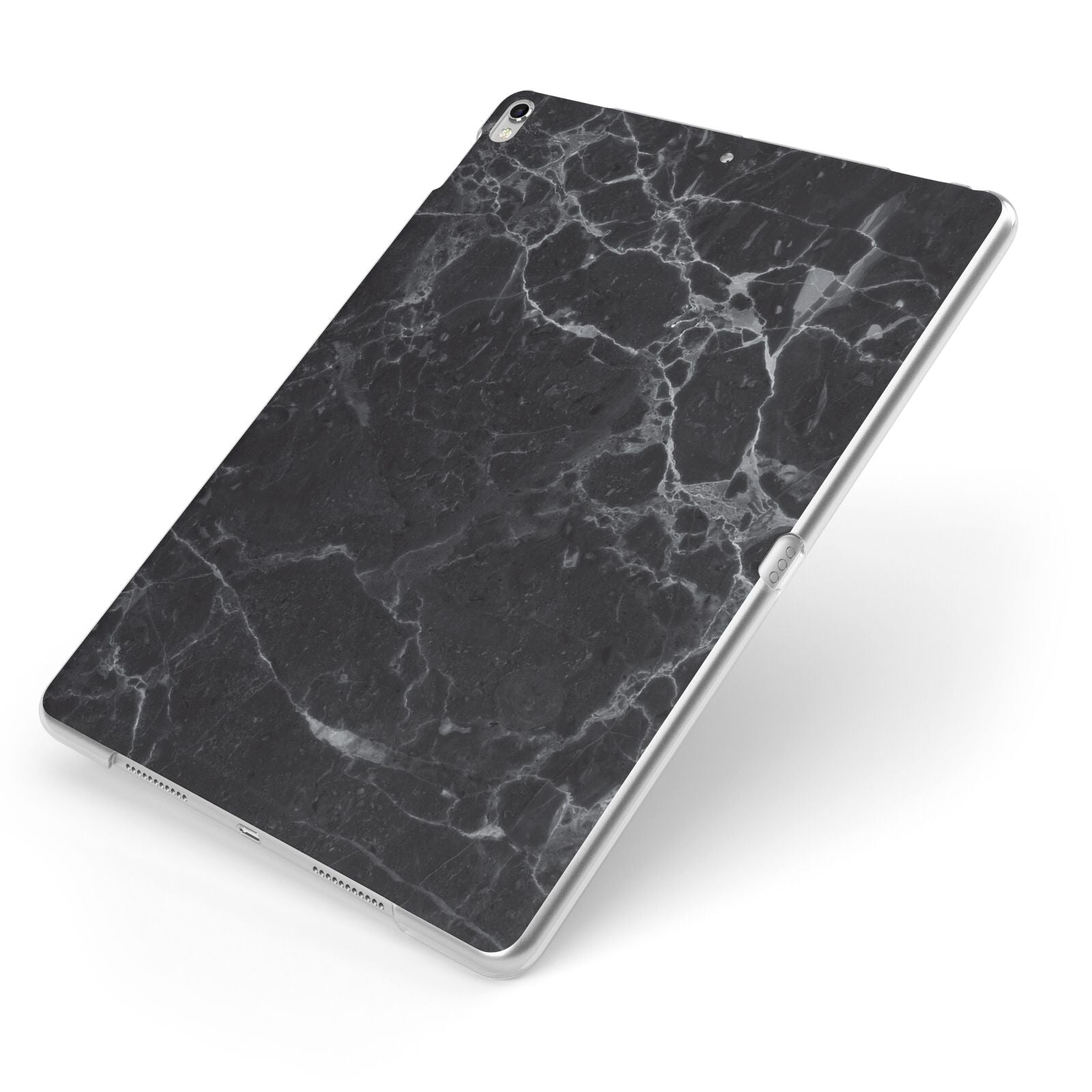 Faux Marble Effect Black Apple iPad Case on Silver iPad Side View