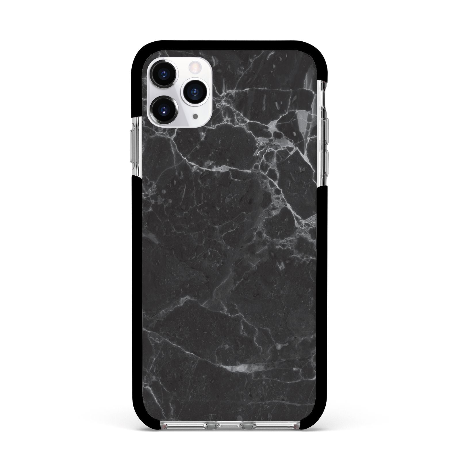 Faux Marble Effect Black Apple iPhone 11 Pro Max in Silver with Black Impact Case