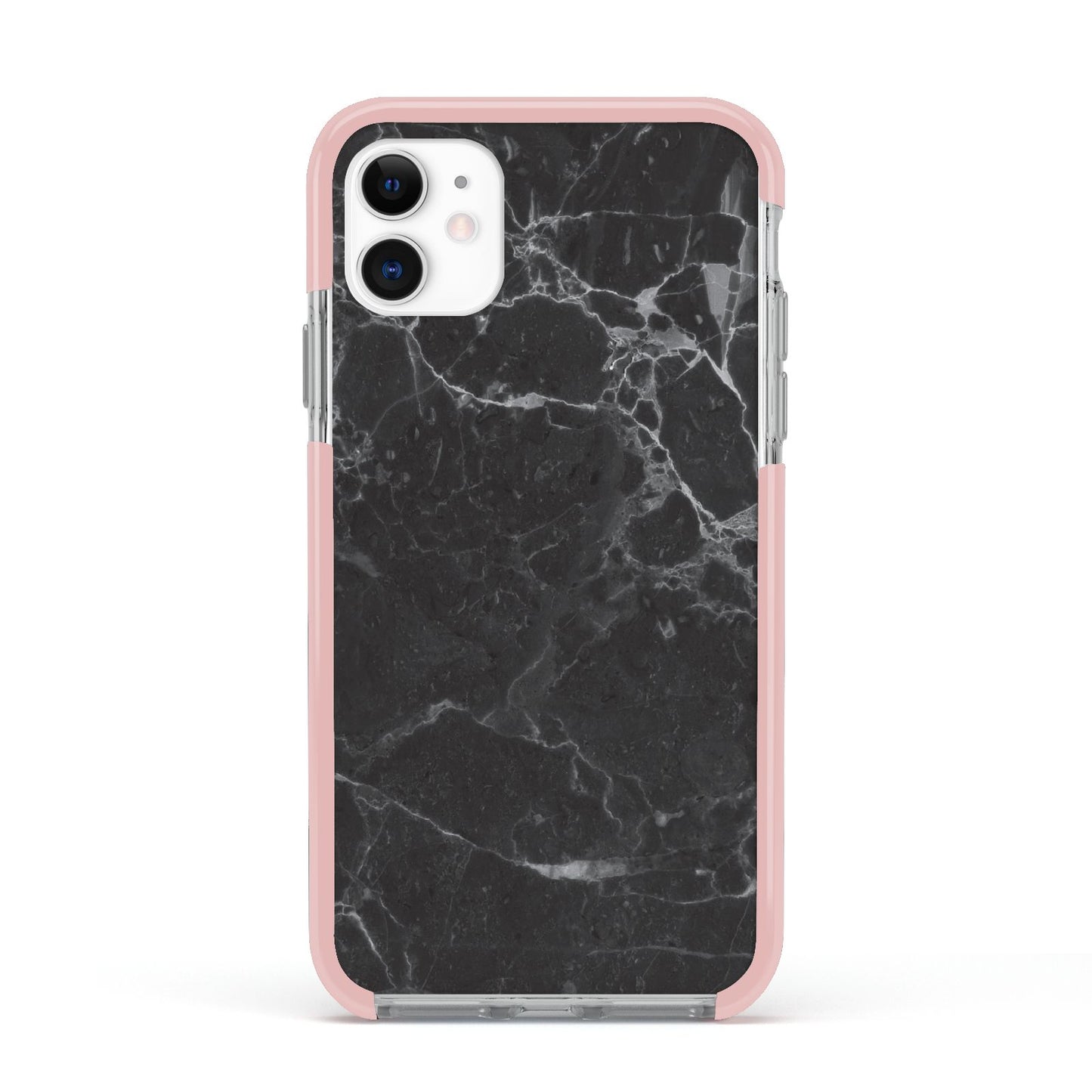 Faux Marble Effect Black Apple iPhone 11 in White with Pink Impact Case