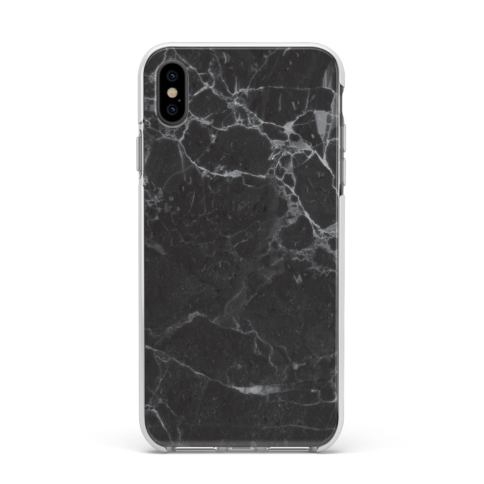 Faux Marble Effect Black Apple iPhone Xs Max Impact Case White Edge on Black Phone