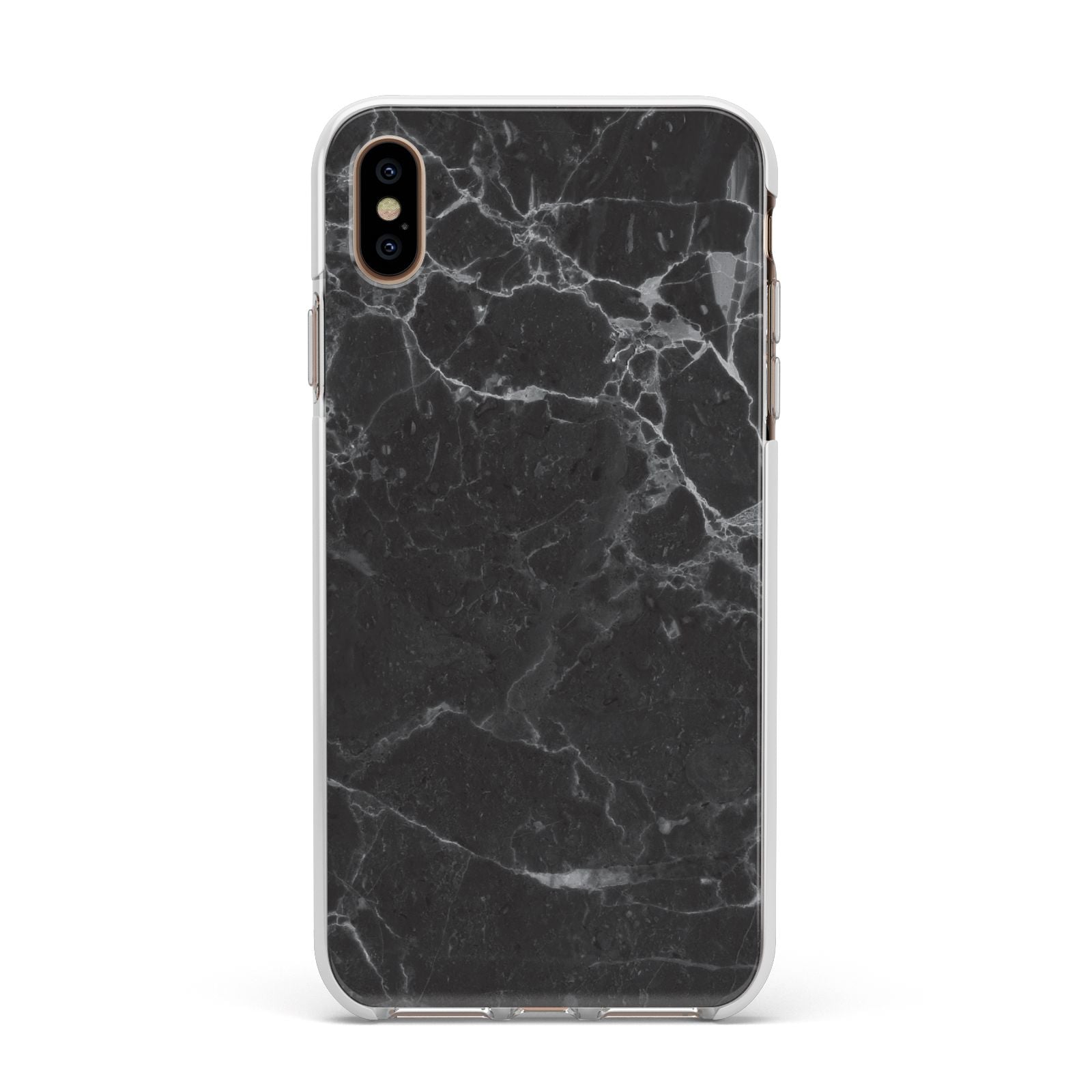 Faux Marble Effect Black Apple iPhone Xs Max Impact Case White Edge on Gold Phone