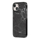 Faux Marble Effect Black iPhone 14 Black Impact Case Side Angle on Silver phone