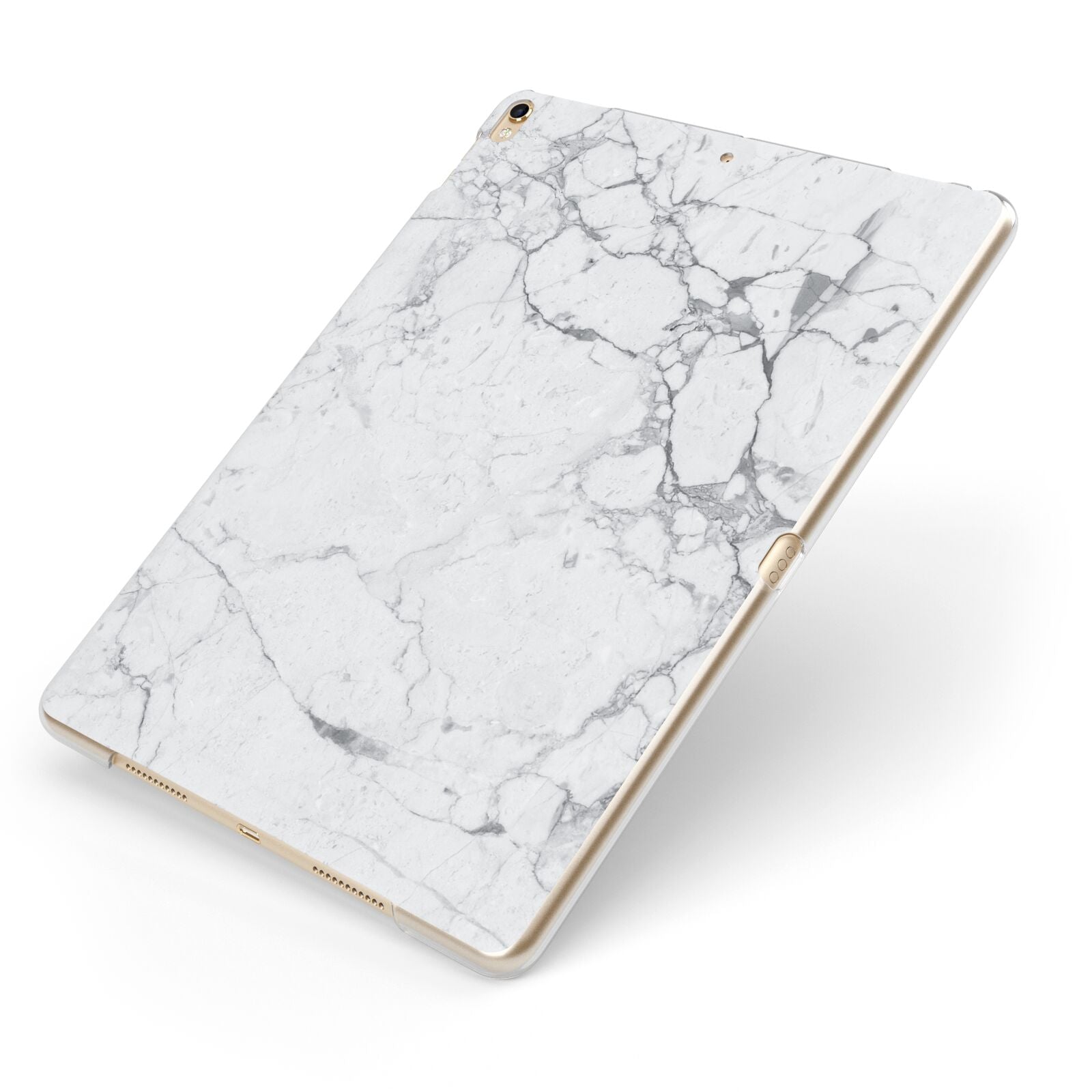 Faux Marble Effect Grey White Apple iPad Case on Gold iPad Side View