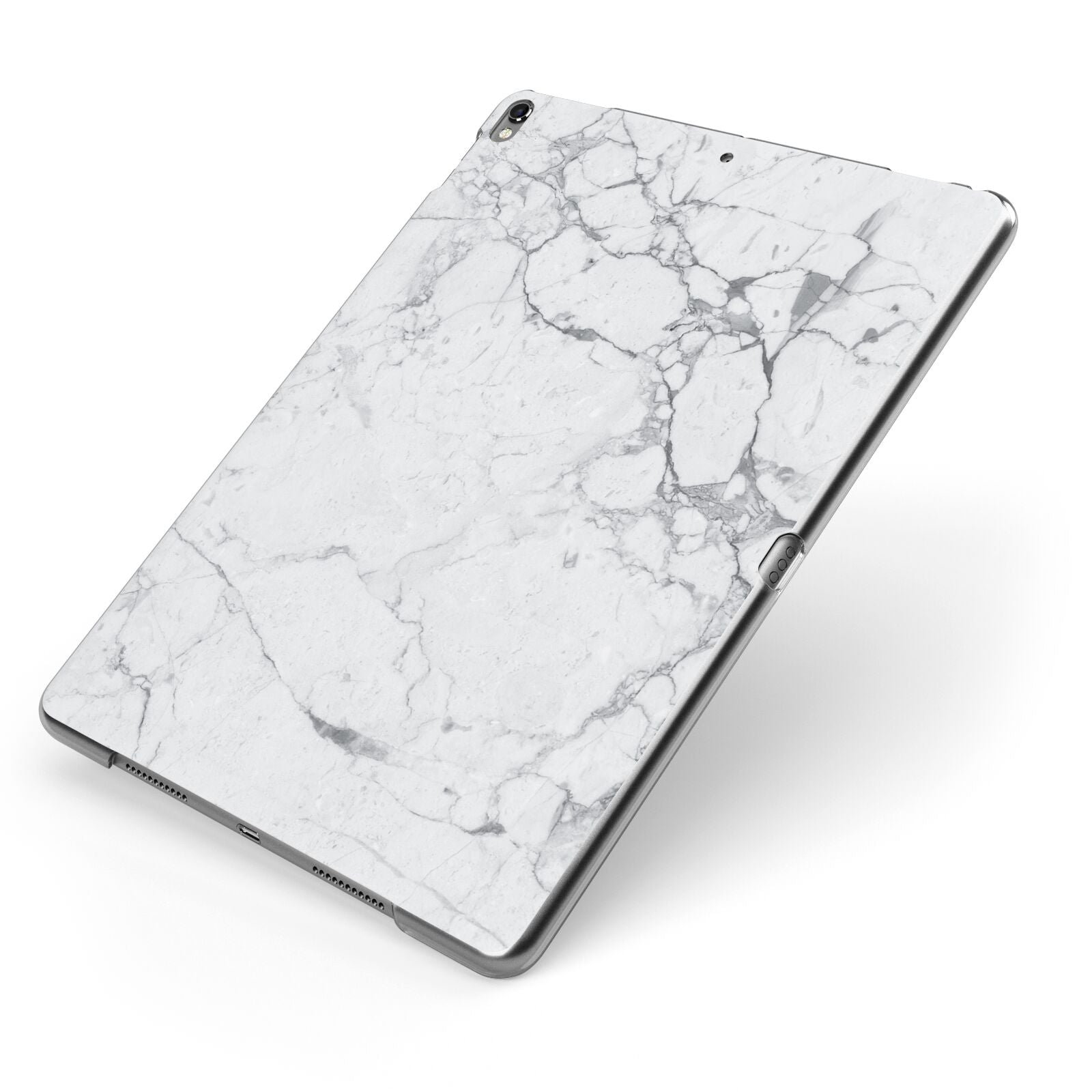 Faux Marble Effect Grey White Apple iPad Case on Grey iPad Side View