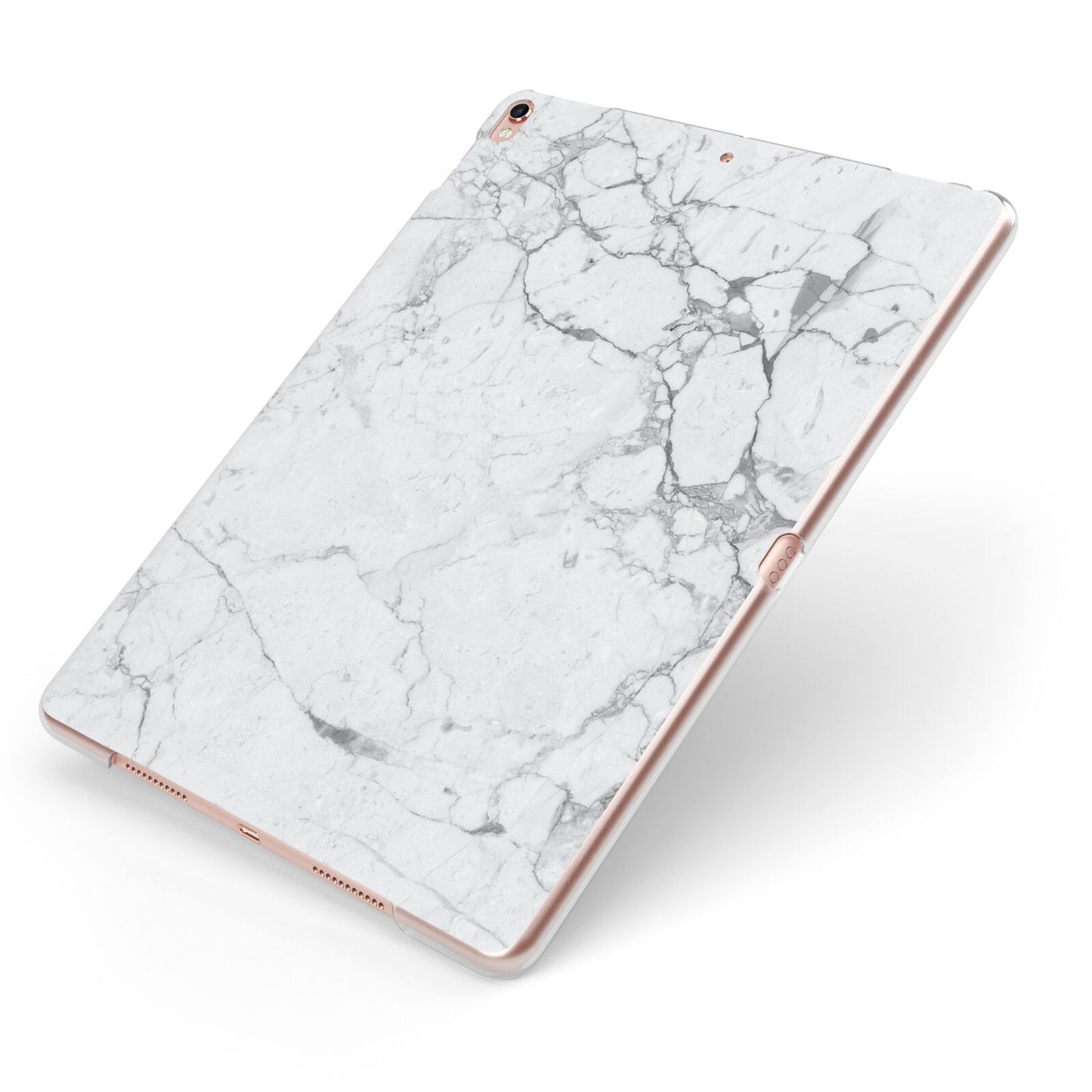 Faux Marble Effect Grey White Apple iPad Case on Rose Gold iPad Side View