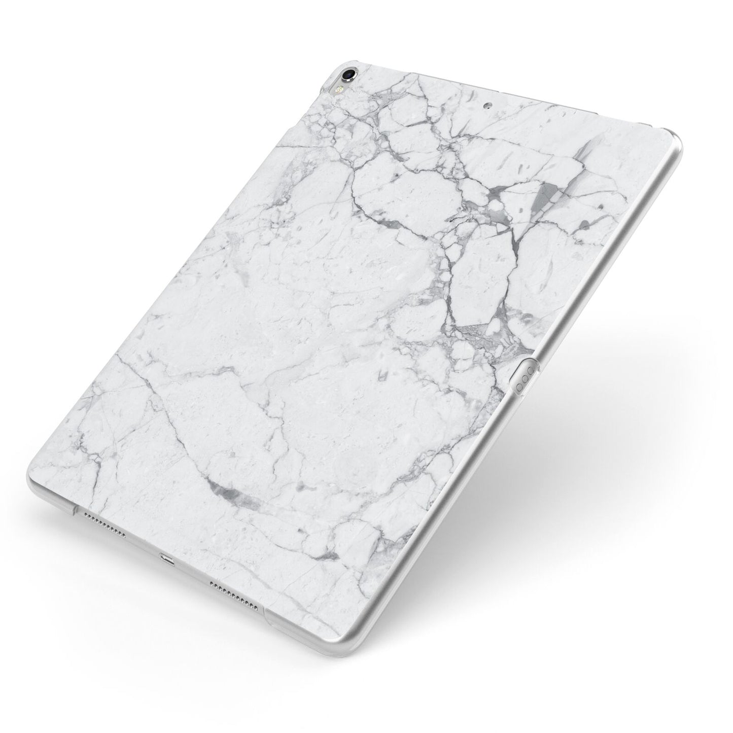 Faux Marble Effect Grey White Apple iPad Case on Silver iPad Side View