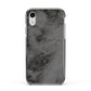 Faux Marble Grey Black Apple iPhone XR Impact Case Black Edge on Silver Phone