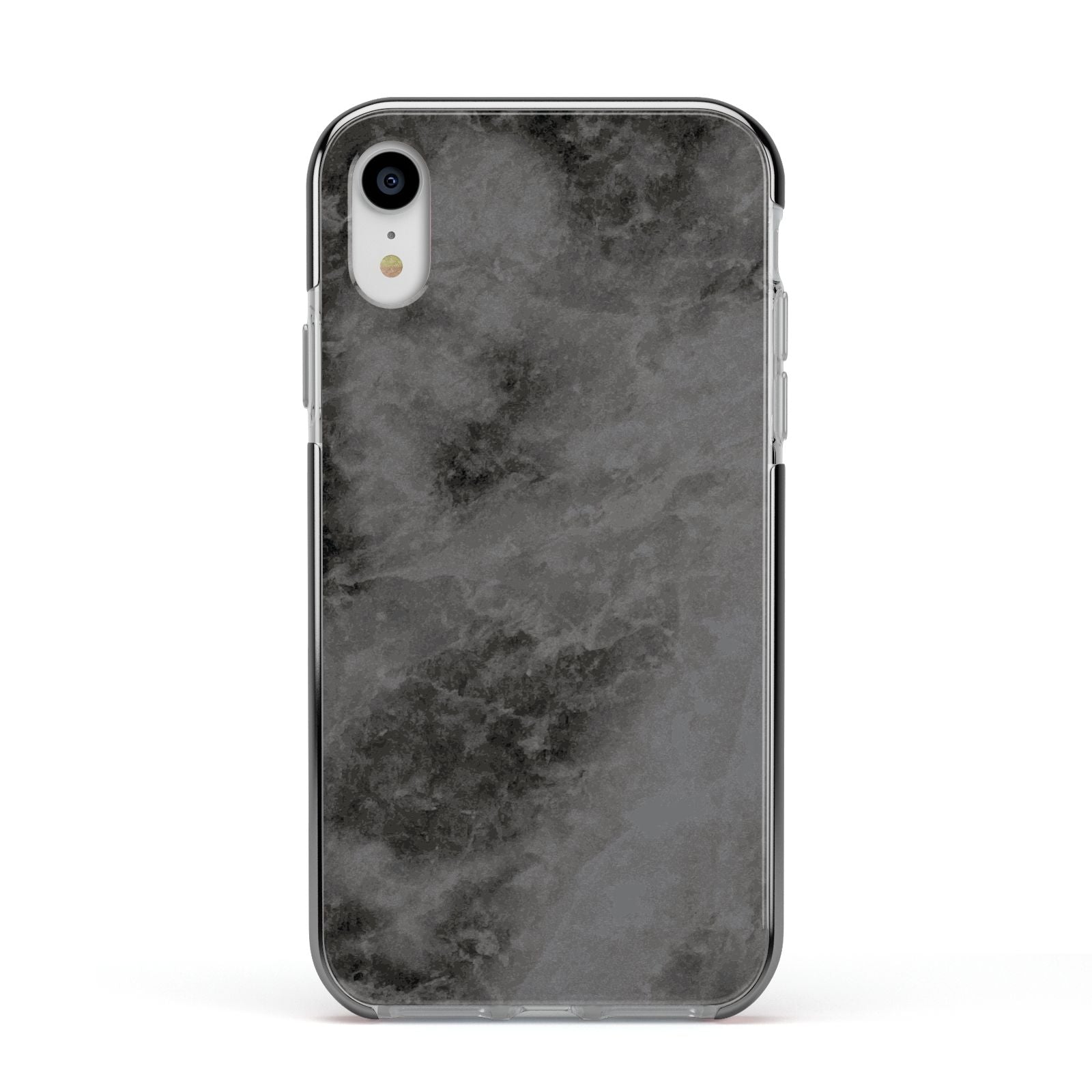 Faux Marble Grey Black Apple iPhone XR Impact Case Black Edge on Silver Phone