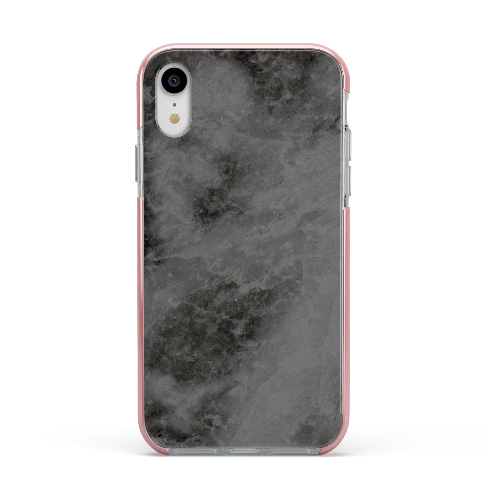 Faux Marble Grey Black Apple iPhone XR Impact Case Pink Edge on Silver Phone