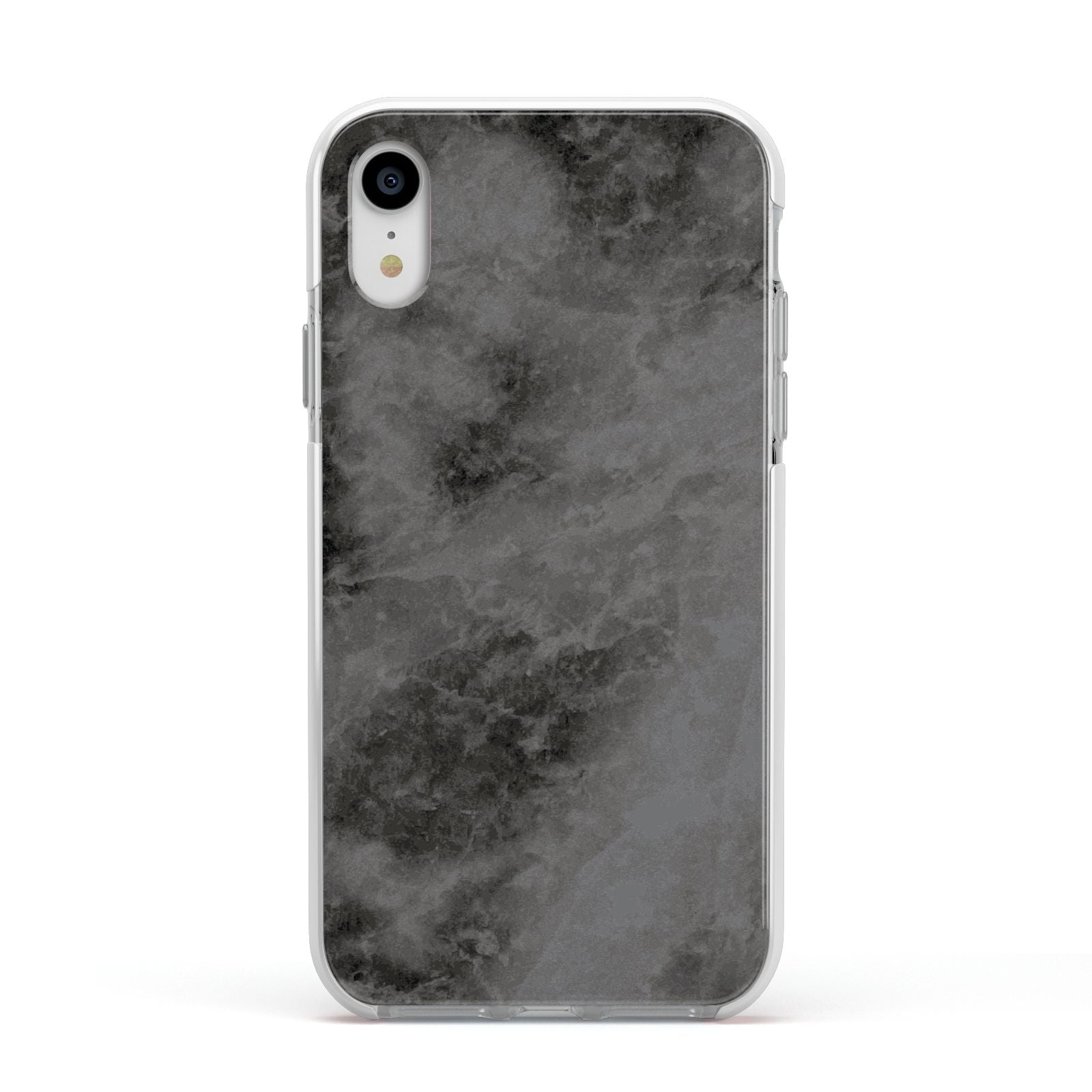 Faux Marble Grey Black Apple iPhone XR Impact Case White Edge on Silver Phone