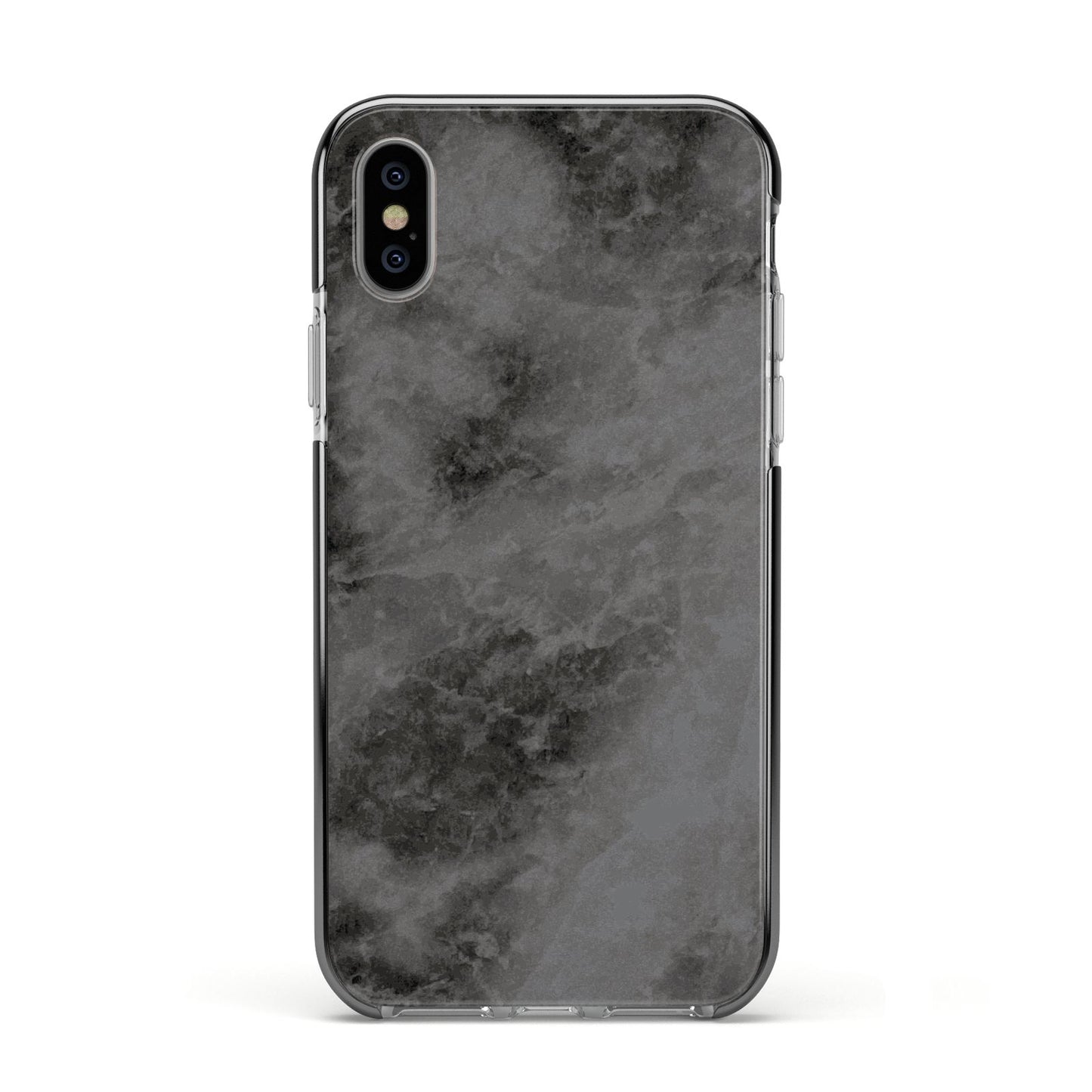 Faux Marble Grey Black Apple iPhone Xs Impact Case Black Edge on Silver Phone
