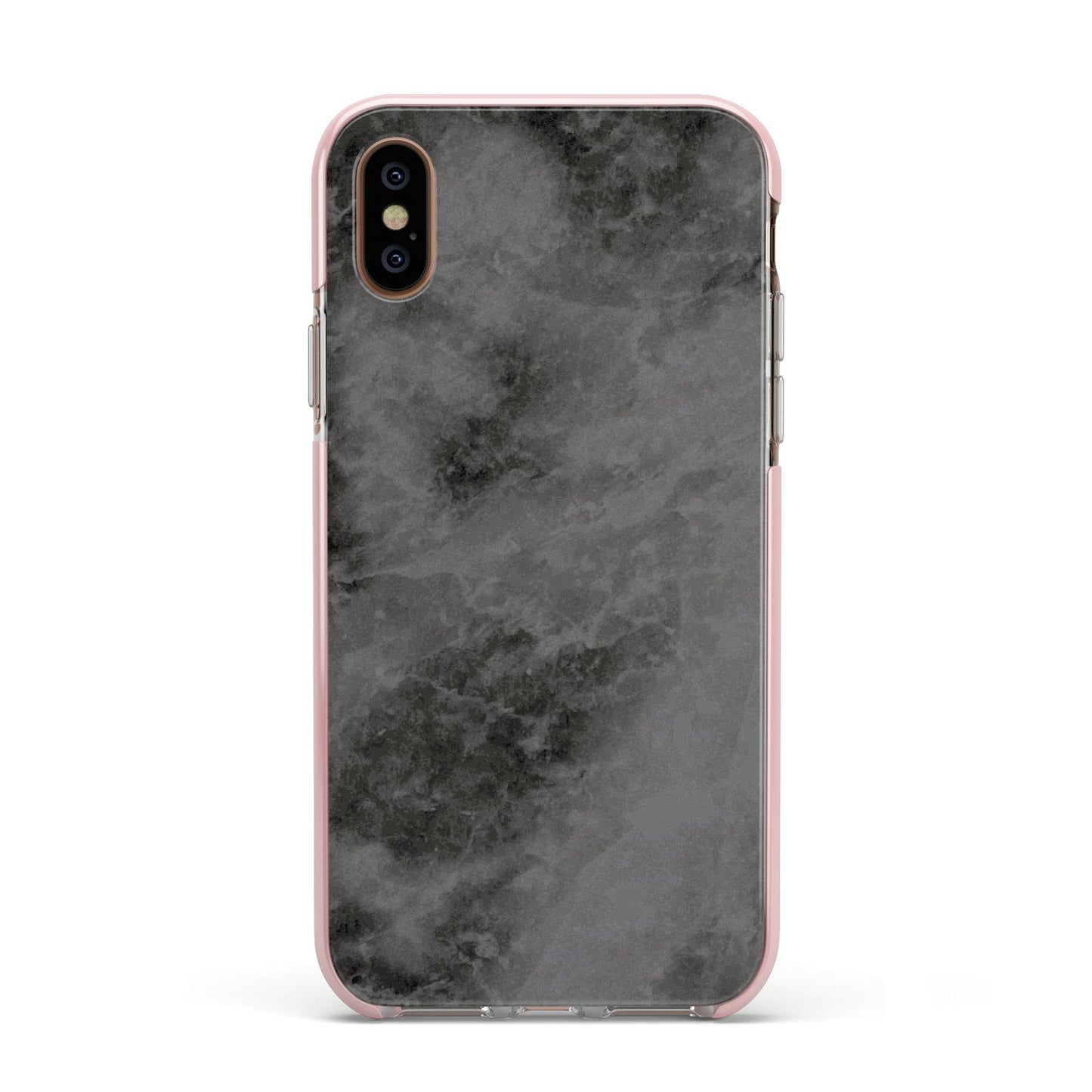 Faux Marble Grey Black Apple iPhone Xs Impact Case Pink Edge on Gold Phone