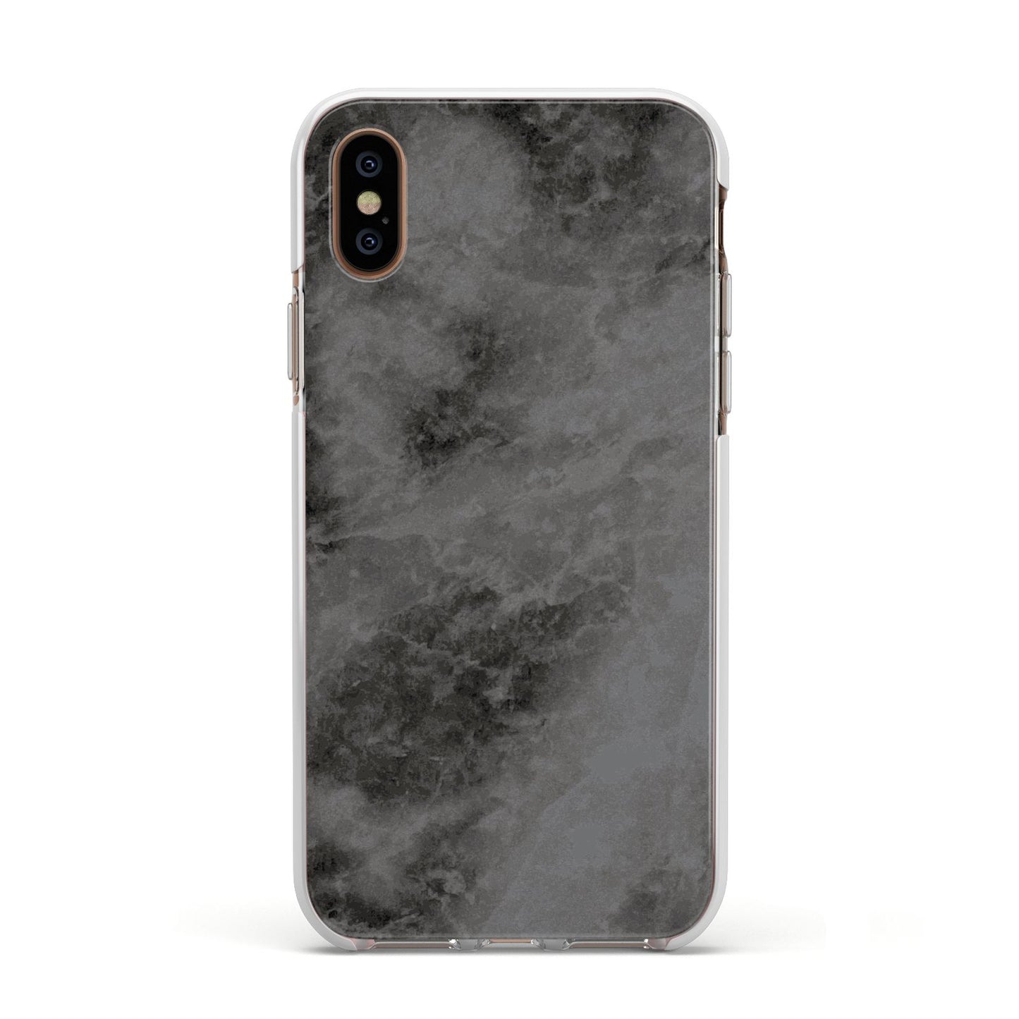 Faux Marble Grey Black Apple iPhone Xs Impact Case White Edge on Gold Phone