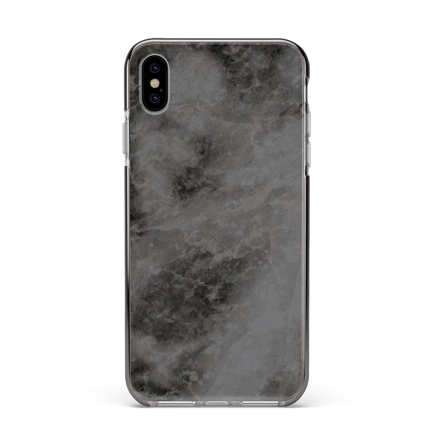Faux Marble Grey Black Apple iPhone Xs Max Impact Case Black Edge on Silver Phone
