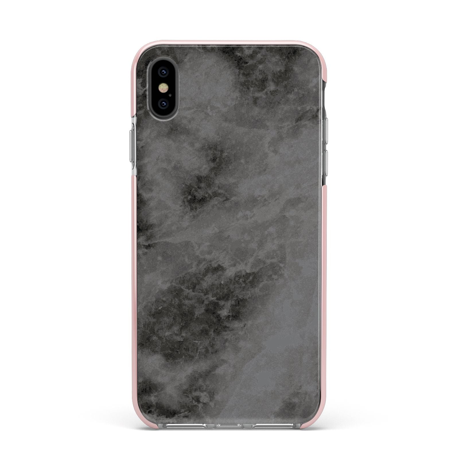 Faux Marble Grey Black Apple iPhone Xs Max Impact Case Pink Edge on Black Phone