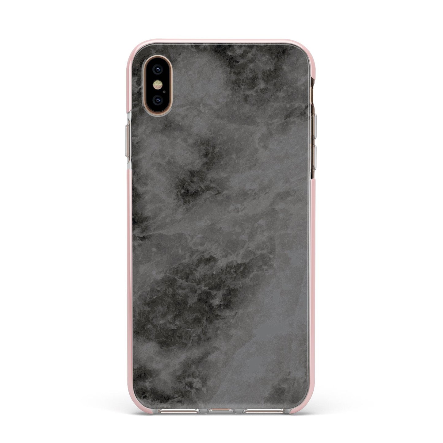 Faux Marble Grey Black Apple iPhone Xs Max Impact Case Pink Edge on Gold Phone