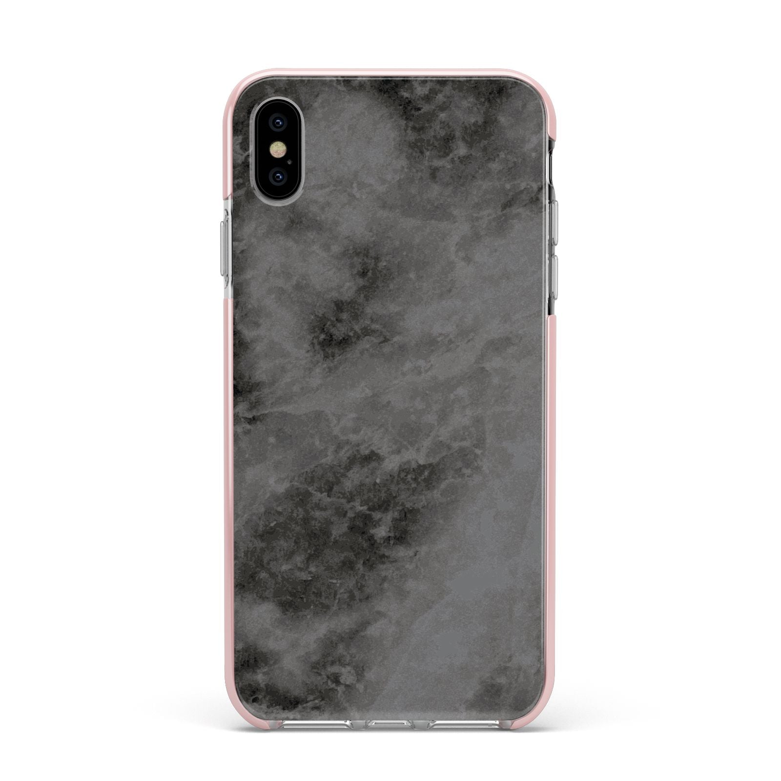 Faux Marble Grey Black Apple iPhone Xs Max Impact Case Pink Edge on Silver Phone