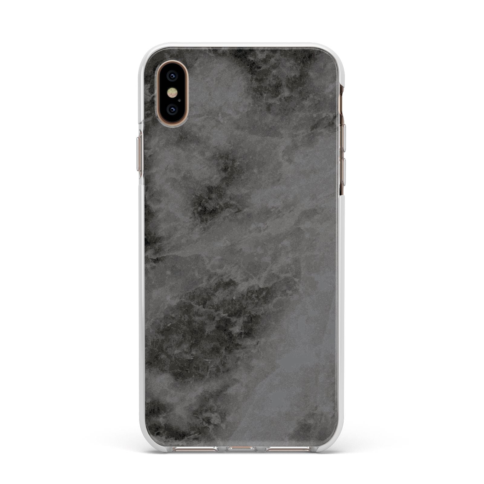 Faux Marble Grey Black Apple iPhone Xs Max Impact Case White Edge on Gold Phone