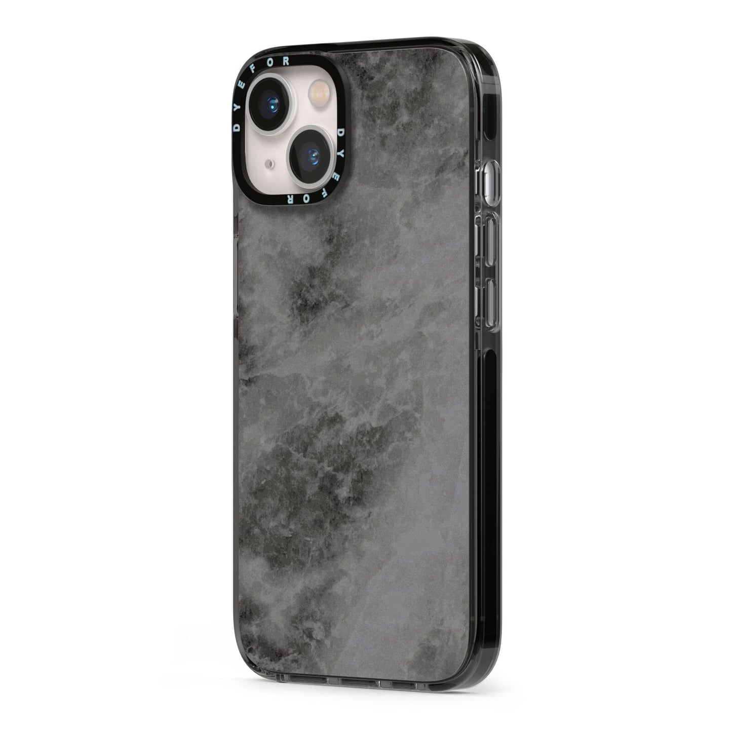 Faux Marble Grey Black iPhone 13 Black Impact Case Side Angle on Silver phone