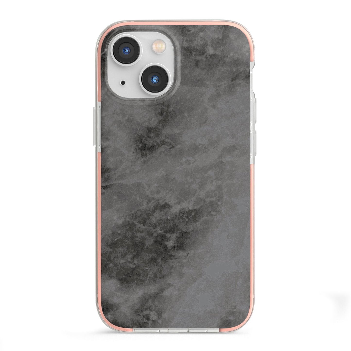 Faux Marble Grey Black iPhone 13 Mini TPU Impact Case with Pink Edges