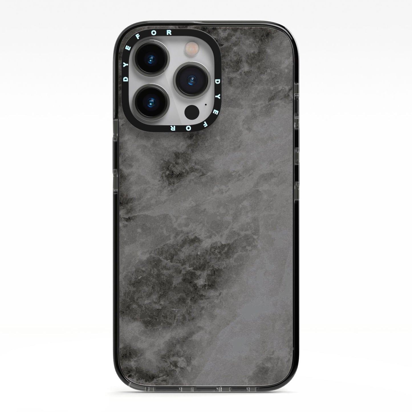 Faux Marble Grey Black iPhone 13 Pro Black Impact Case on Silver phone