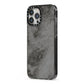 Faux Marble Grey Black iPhone 13 Pro Max Black Impact Case Side Angle on Silver phone