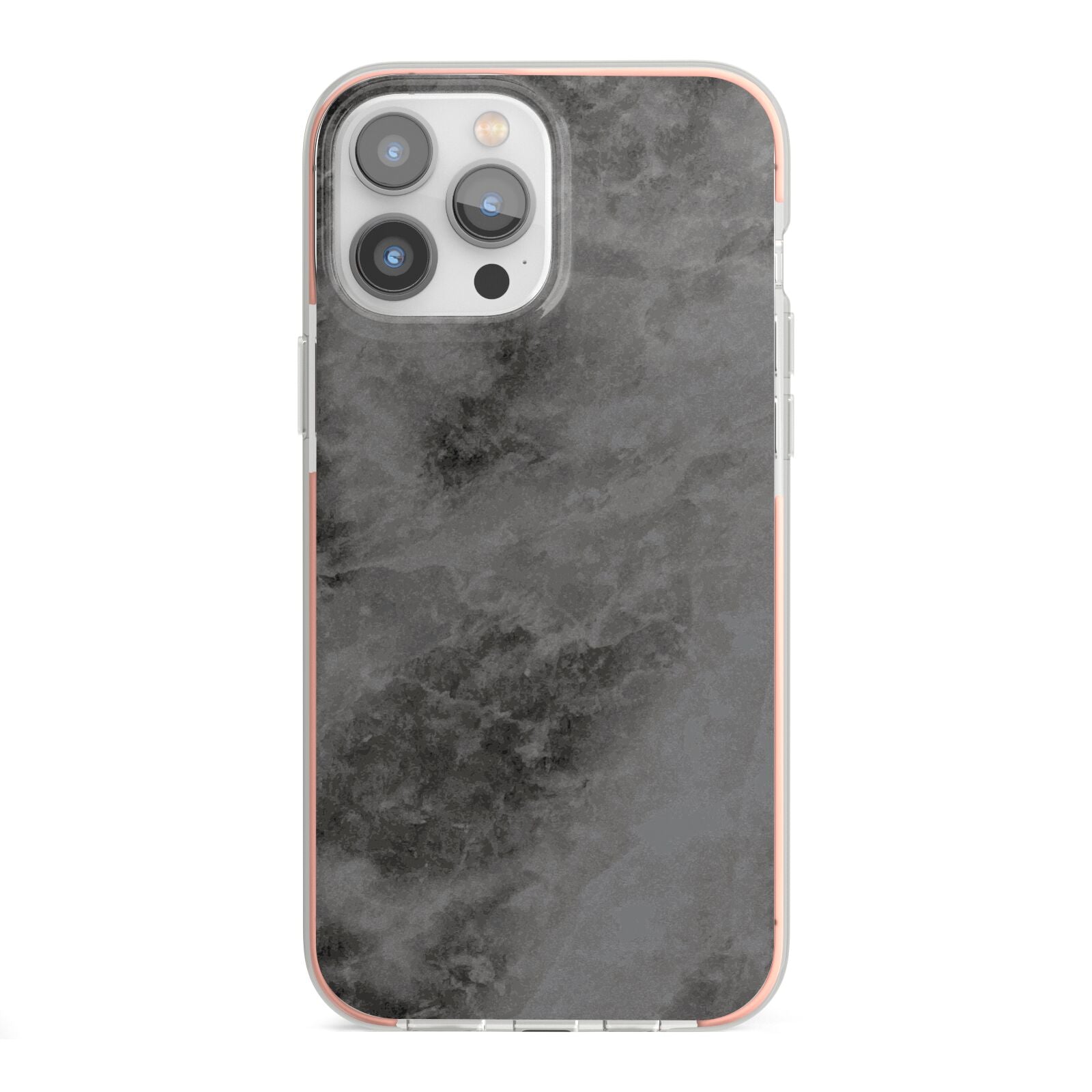 Faux Marble Grey Black iPhone 13 Pro Max TPU Impact Case with Pink Edges