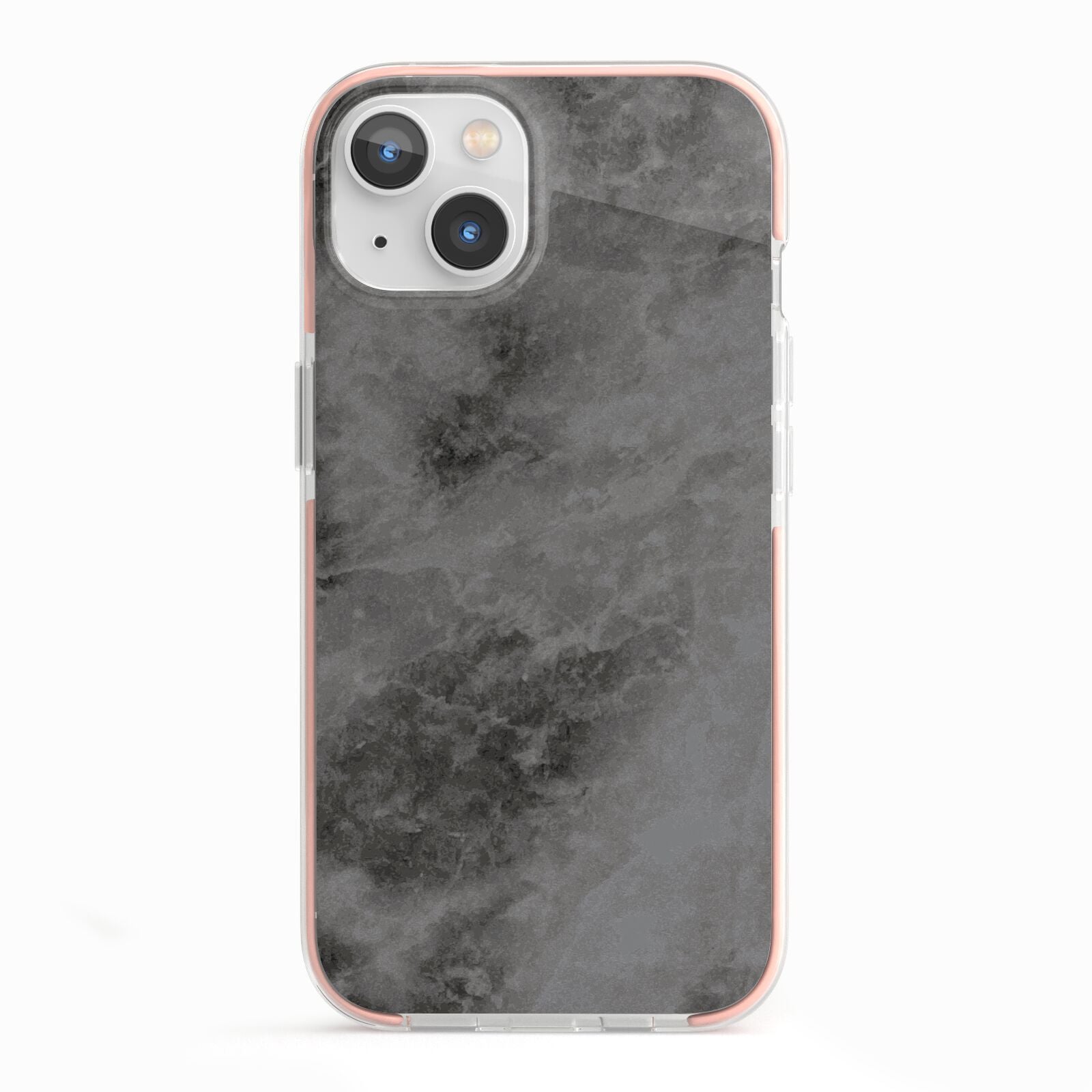 Faux Marble Grey Black iPhone 13 TPU Impact Case with Pink Edges