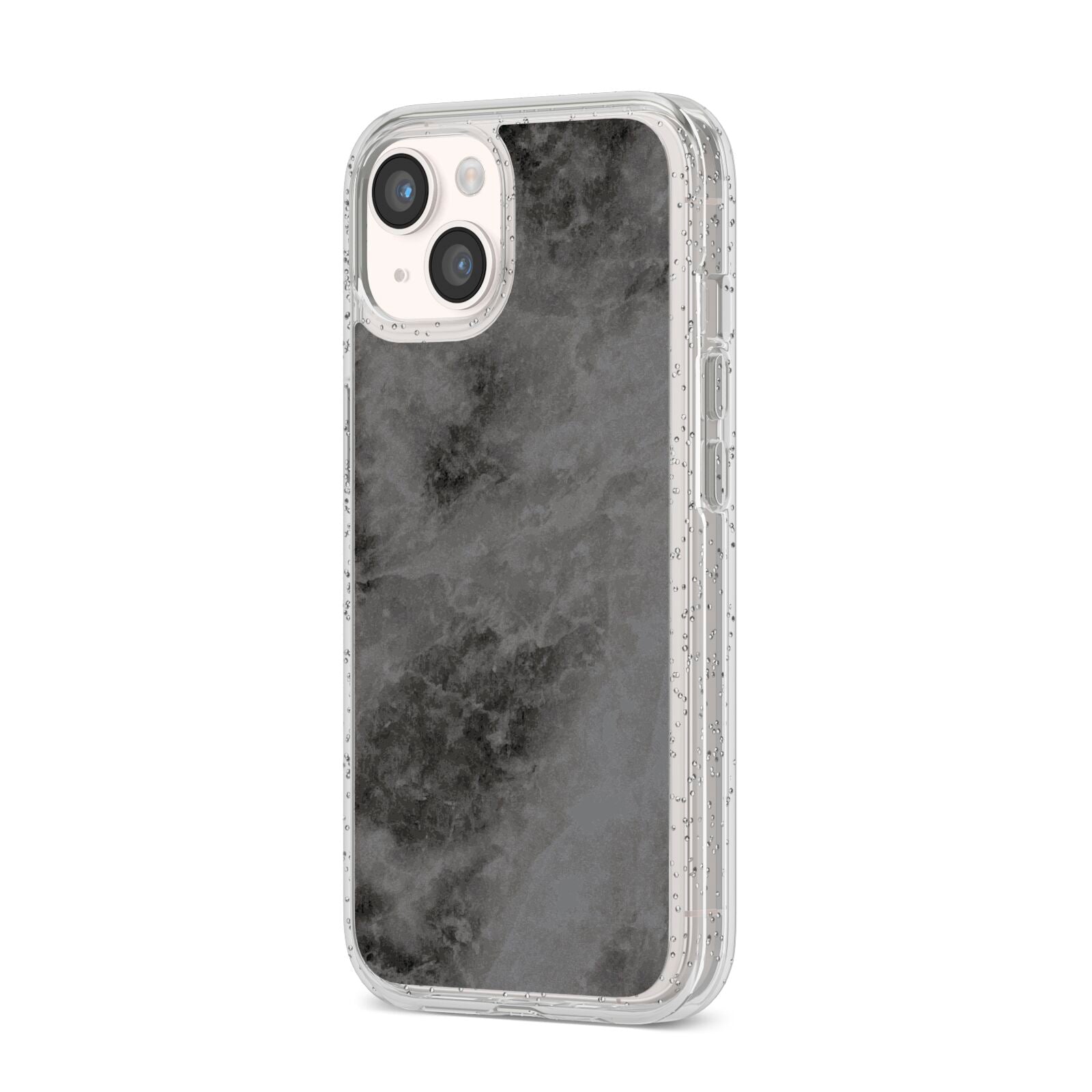 Faux Marble Grey Black iPhone 14 Glitter Tough Case Starlight Angled Image