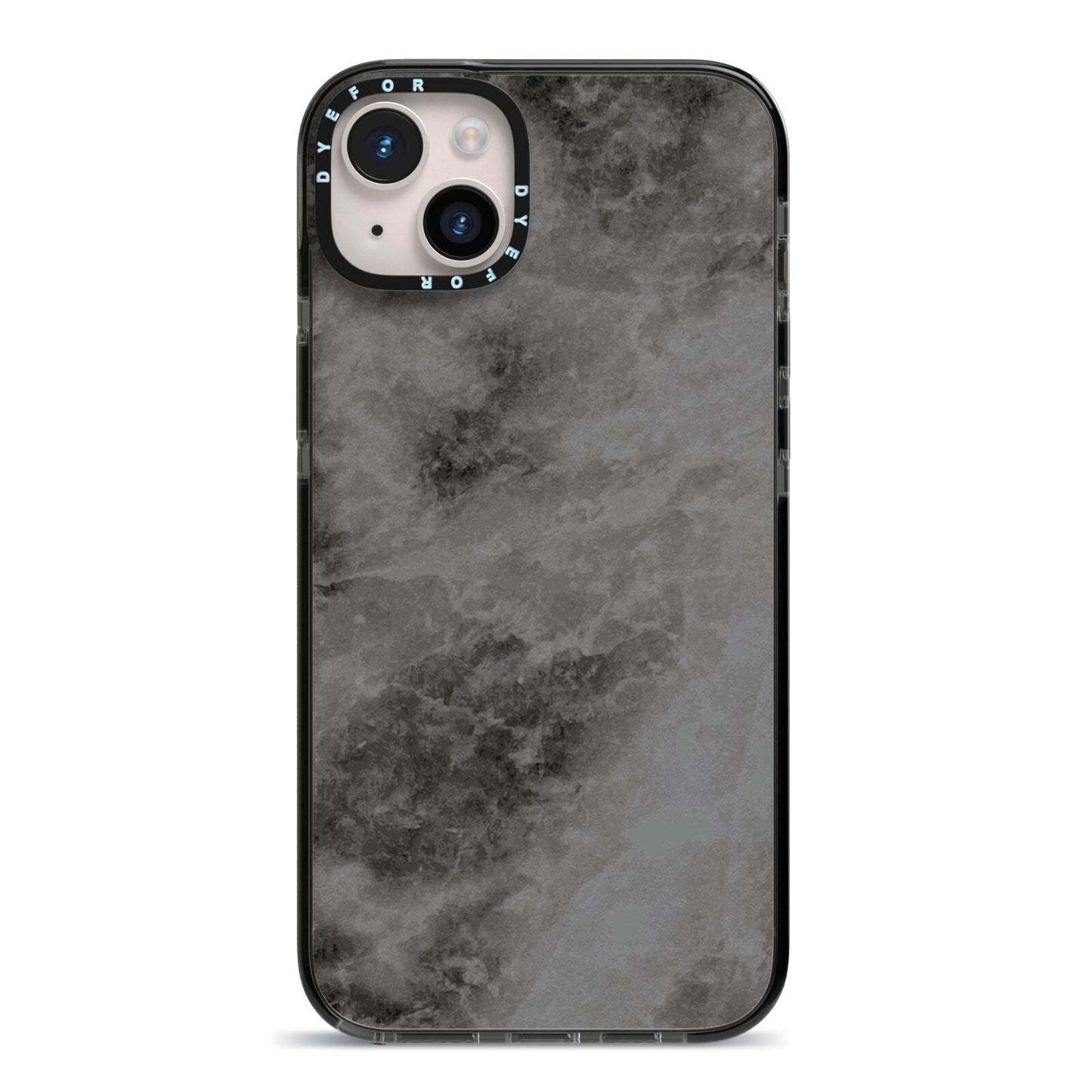 Faux Marble Grey Black iPhone 14 Plus Black Impact Case on Silver phone
