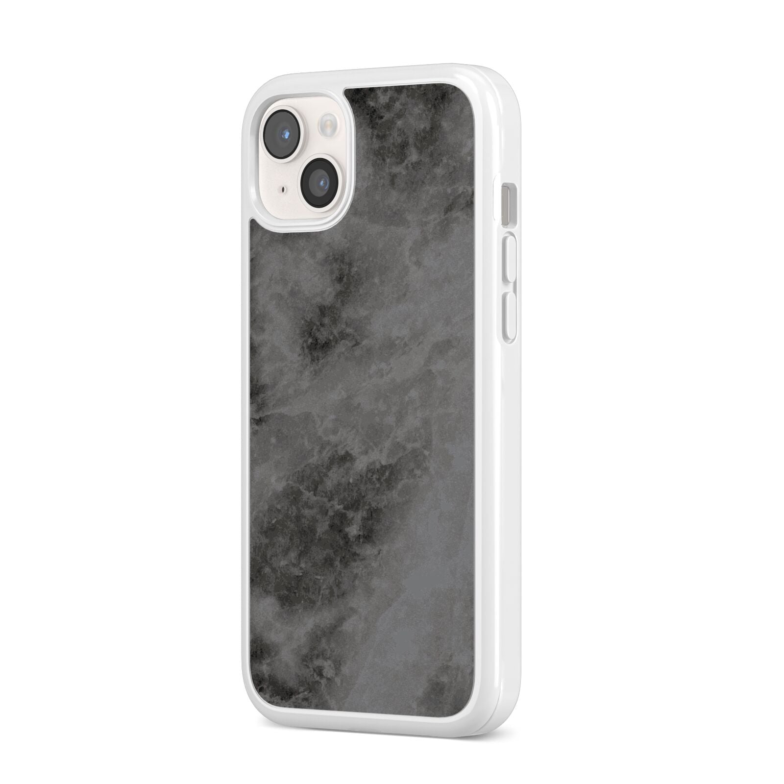 Faux Marble Grey Black iPhone 14 Plus Clear Tough Case Starlight Angled Image