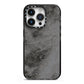 Faux Marble Grey Black iPhone 14 Pro Black Impact Case on Silver phone